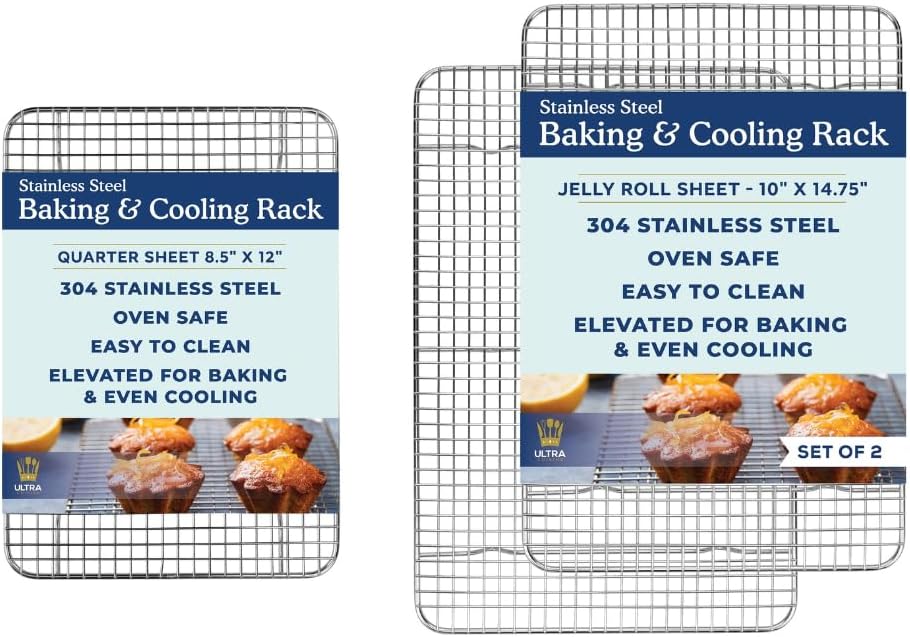 Ultra Cuisine Heavy Duty 100% Stainless Steel Cooling Rack for Cooking and Baking - Baking Rack & Wire Cooling Rack - Fits Quarter and Jelly Roll Sheet Pans - 8.5''x12''' and 10''x14.75''
