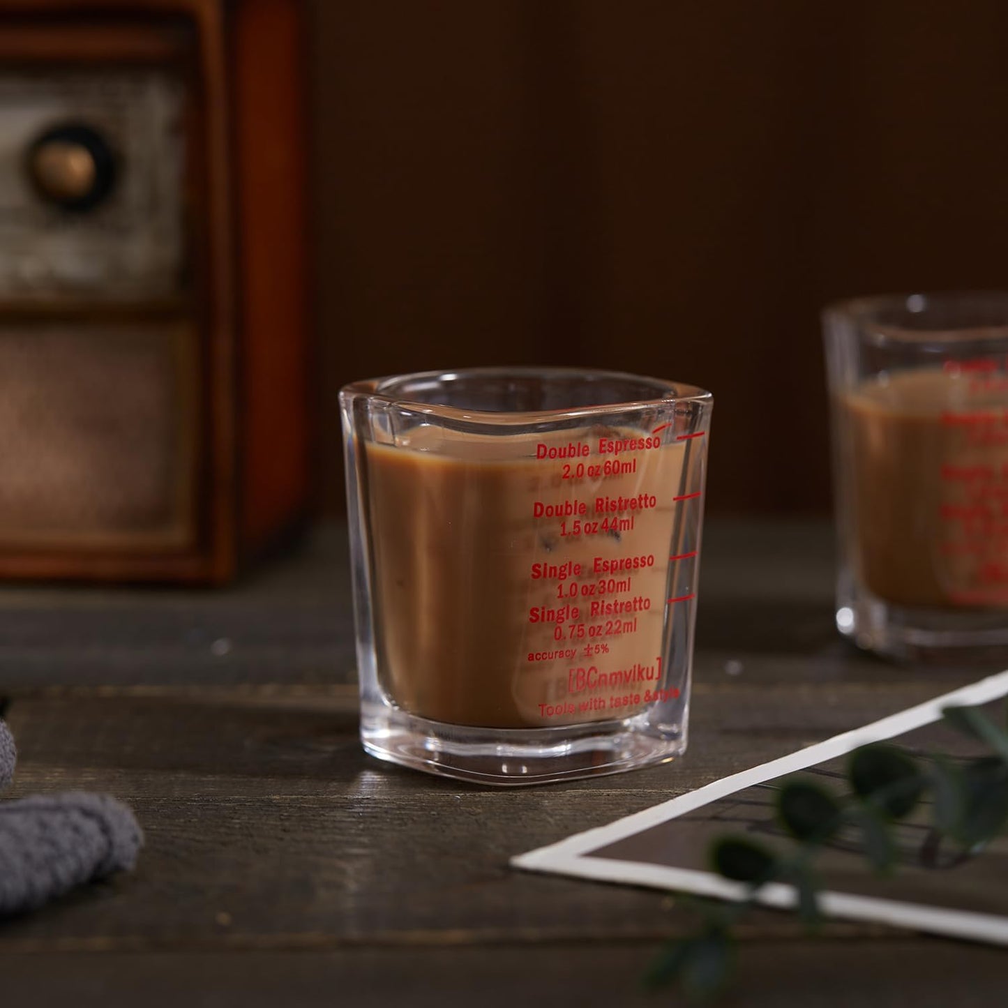 BCnmviku 2 PACK Red line Square Cup Espresso Shot Glasses Measuring Cup Liquid Heavy Glass for Baristas 2oz for Single Shot of Ristrettos