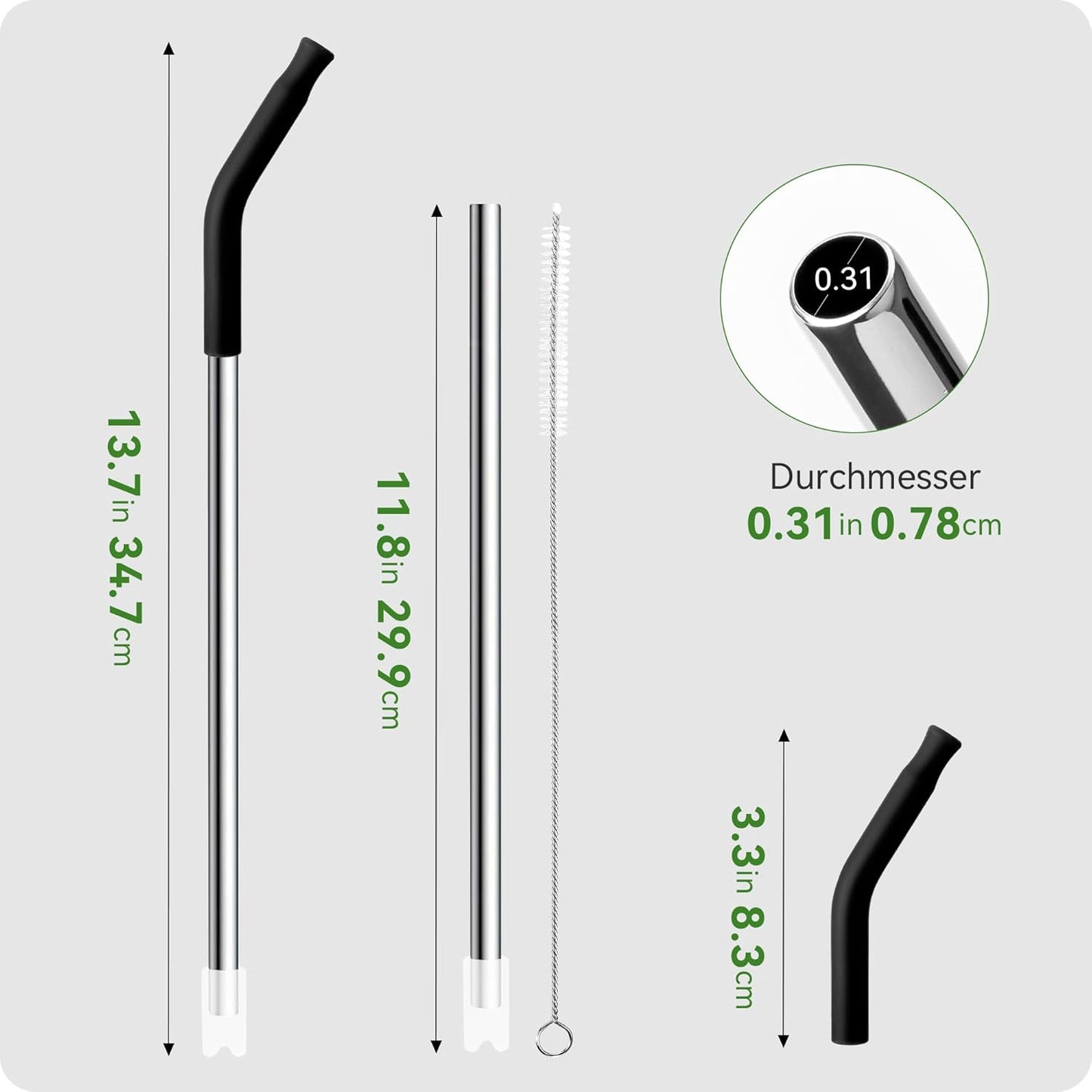 Snowfall Metal Straw Reusable for Stanley 30 OZ, 2 Pcs Long Stainless Steel Drinking Straws with Silicone Tip, 1 Straw Brush, BPA Free (Cream Gray)