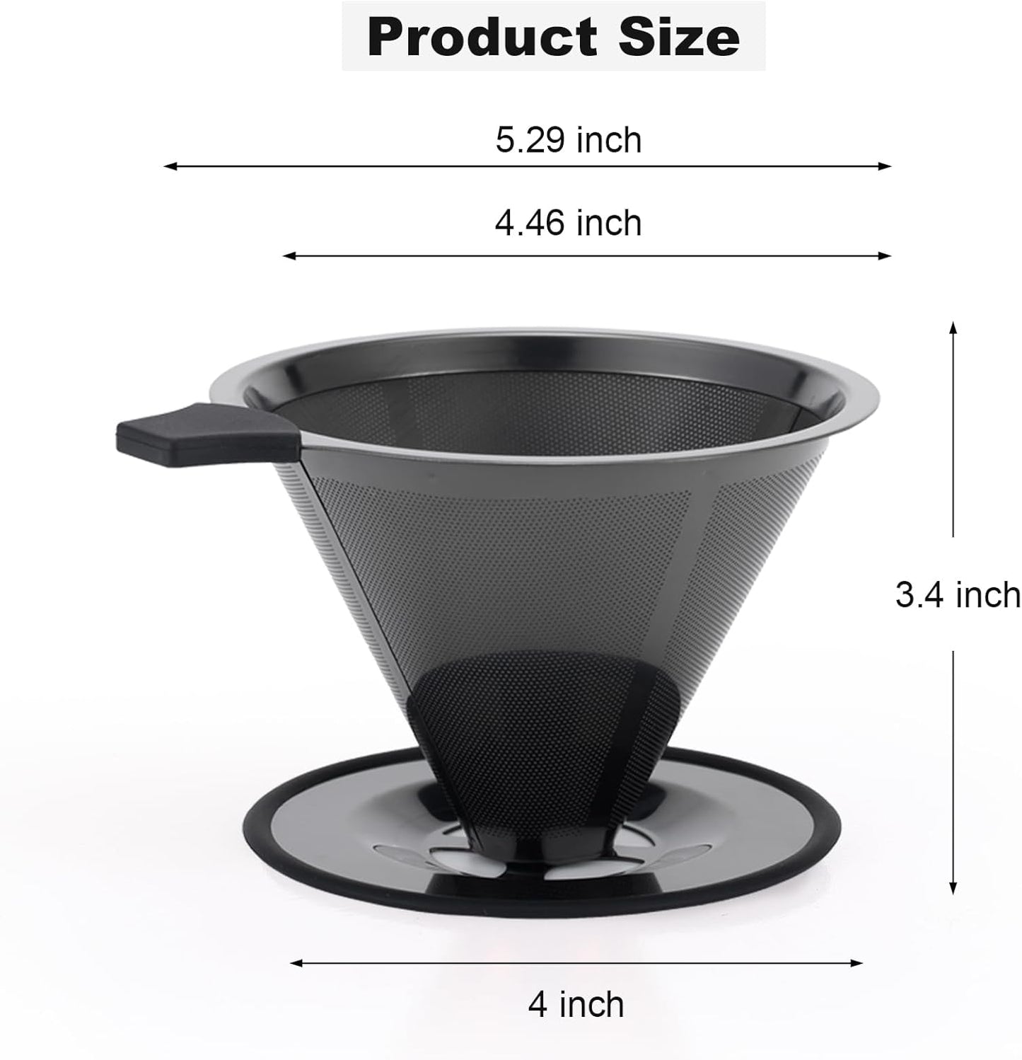 Pour Over Coffee Maker INSINTAR Stainless Steel Pour Over Drip Coffee Filter Paperless Coffee Strainer Reusable Single Cup Coffee Maker 1-4 Cup (Titanium Black)
