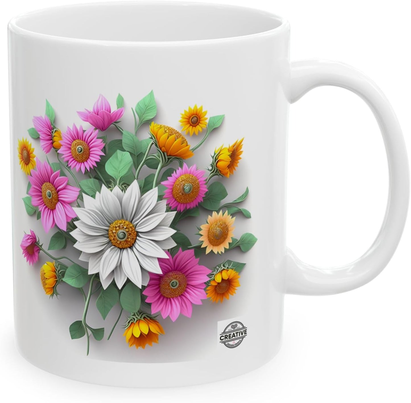 11 OZ Novelty Coffee Mugs - Christmas Gift (3-D Flower Ceramic Mug)