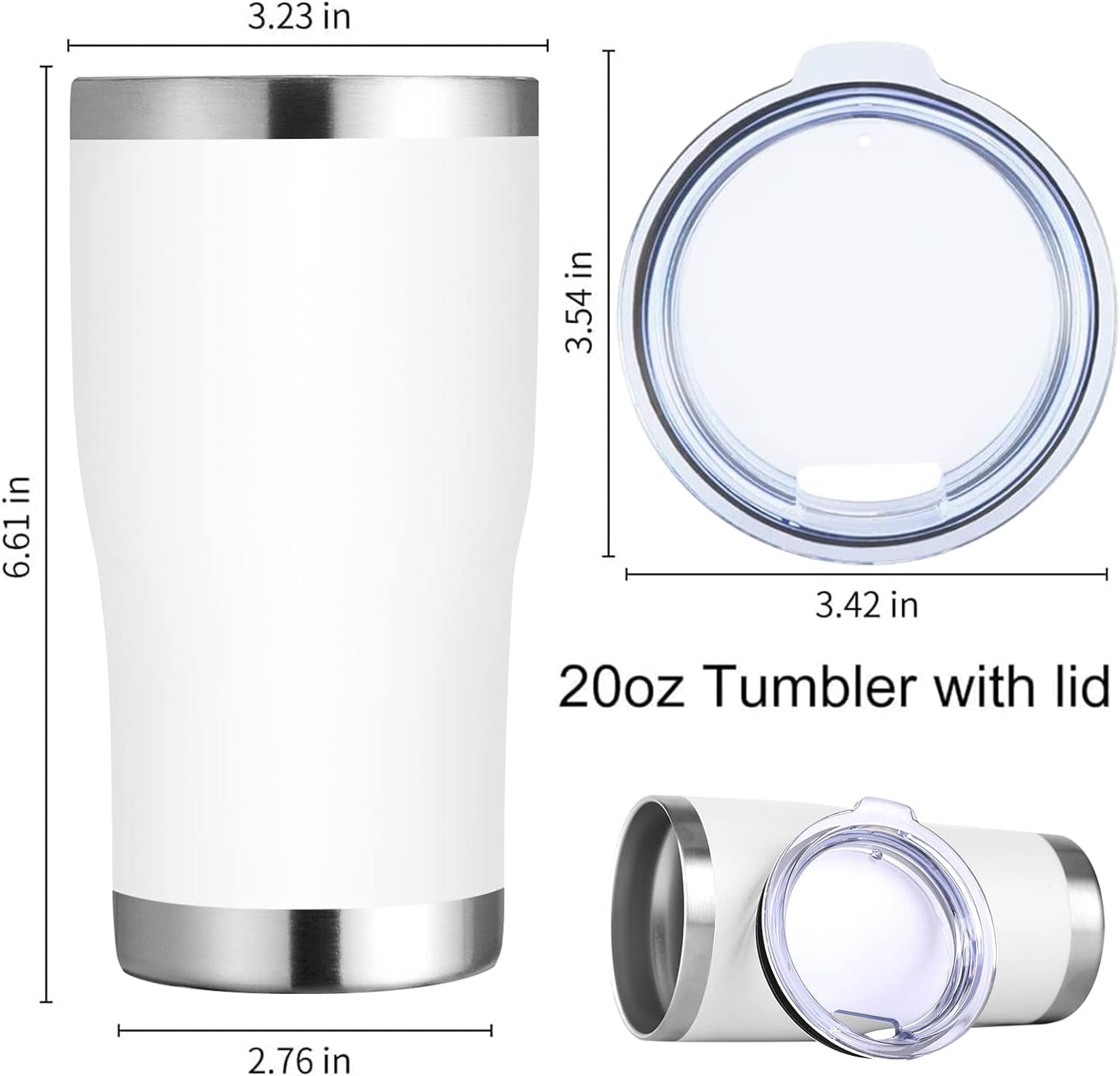 DOMICARE 20oz Tumbler with Lid Stainless Steel Tumblers Bulk, Double Wall Vacuum Insulated Coffee Travel Mug Powder Coated Tumbler, White