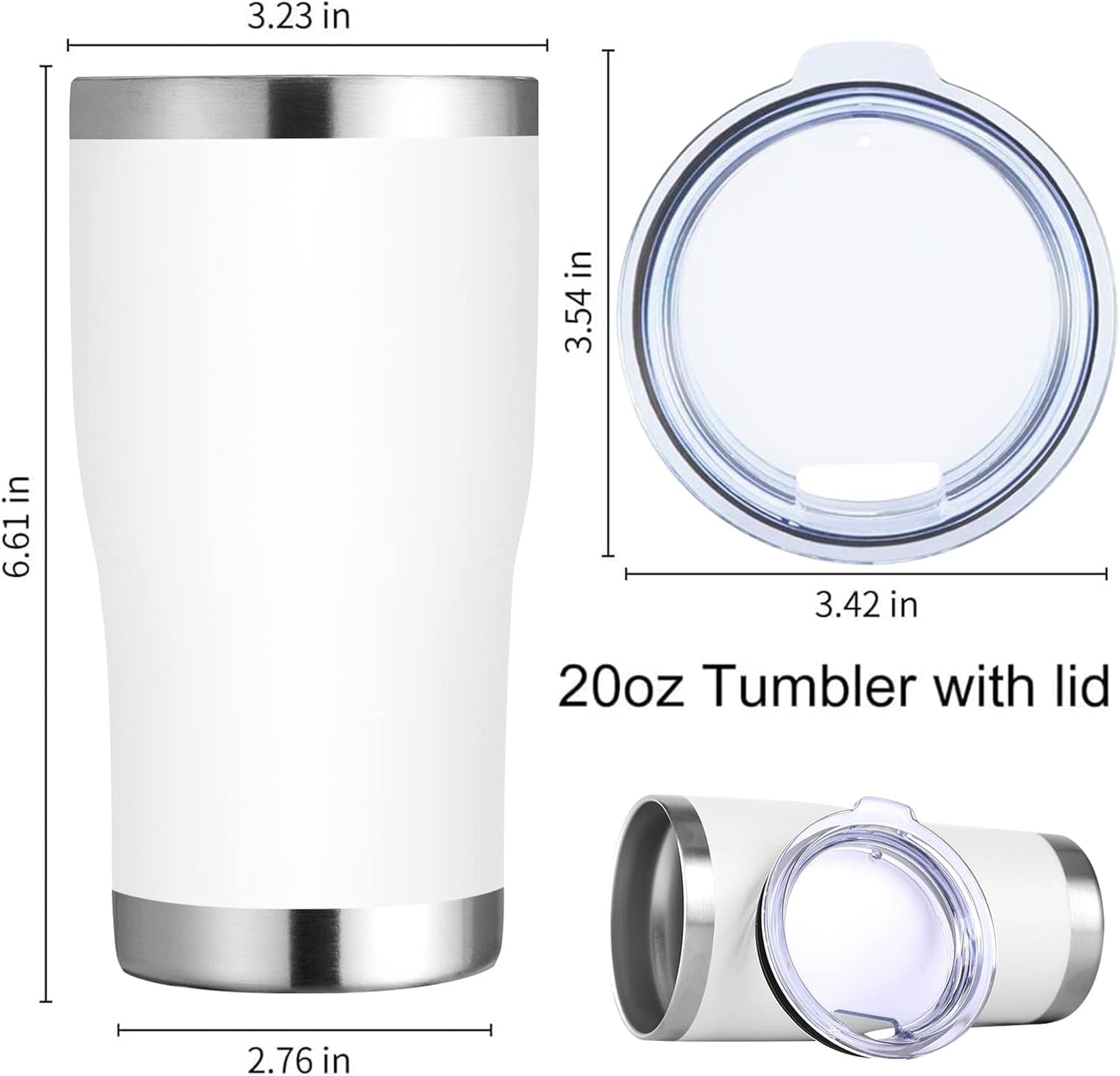 DOMICARE 20oz Tumbler with Lid Stainless Steel Tumblers Bulk, Double Wall Vacuum Insulated Coffee Travel Mug Powder Coated Tumbler, 12 Pack White