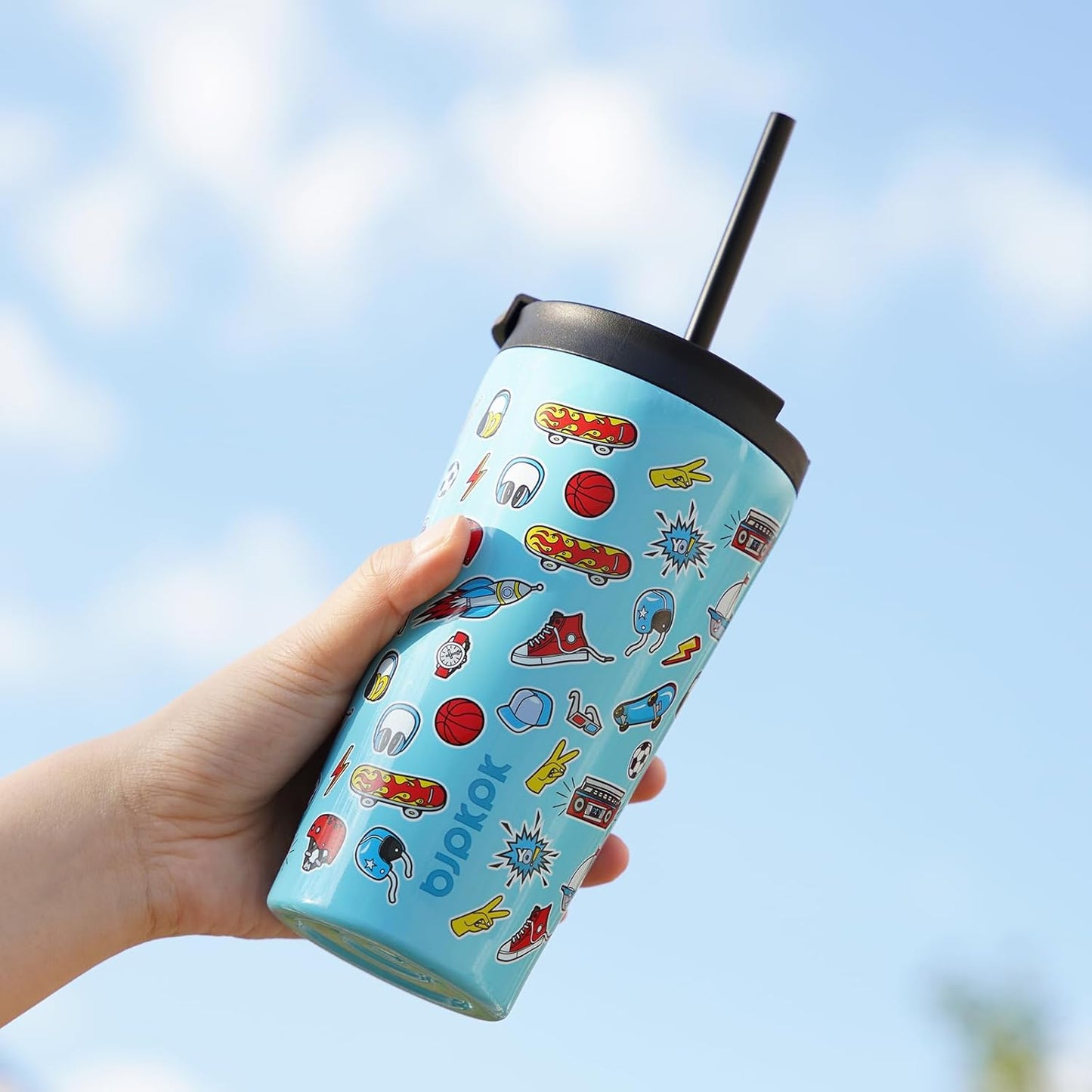 BJPKPK 22oz Insulated Tumbler With lid And Straw Stainless Steel Tumblers Travel Coffee Mug Reusable Thermal Cup,Playground