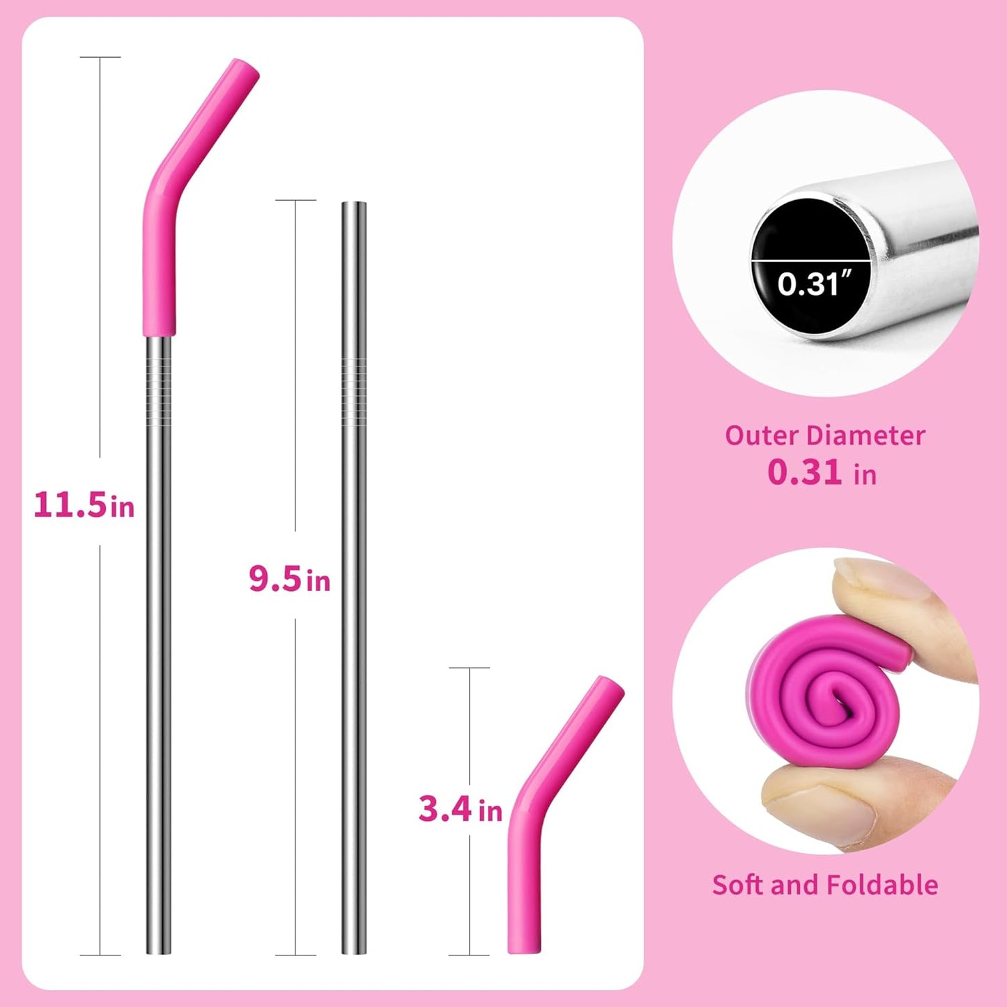 30 oz Straw for YETI Tumbler, Metal Straight Straws Reusable with Silicone Tip for BJPKPK, RTIC, WETOWETO, Beast 30 oz Tumbler, Cleaning Brush, 1 Portable Bag