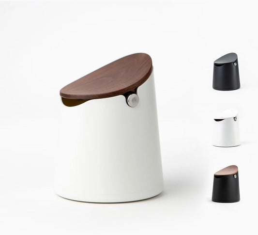 CREMA Coffee Products Arc Knock Box | Holds 12–16 Espresso Pucks| Durable,Stain-ResistantBuild withNon-Slip Base|Elegant WalnutPlastic Lid Design| EasyClean-Up &Moisture Control|White Finish