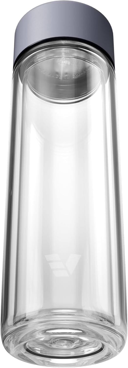 Glass Multi Tea Infuser Bottle 14oz - Double Wall Borosilicate Glass Flask | No Plastic Touches Contents | Perfect for Office or Home - Purple