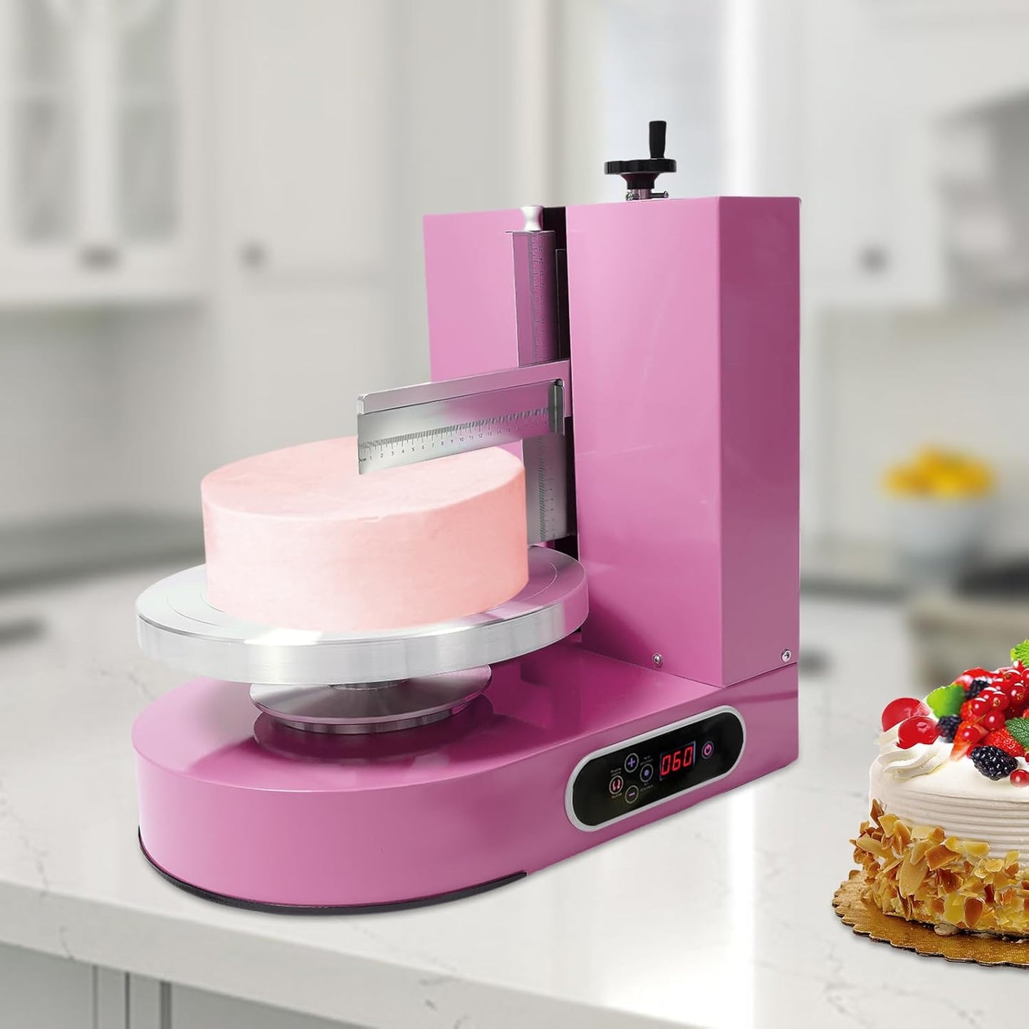 Cake Decorating Coating Machine Automatic Cake Cream Spreading Coating Filling Machine Birthday Cake Cream Smoother Bread Cream Spreading Machine Suitable for 4-12 In Round Cake (Pink)