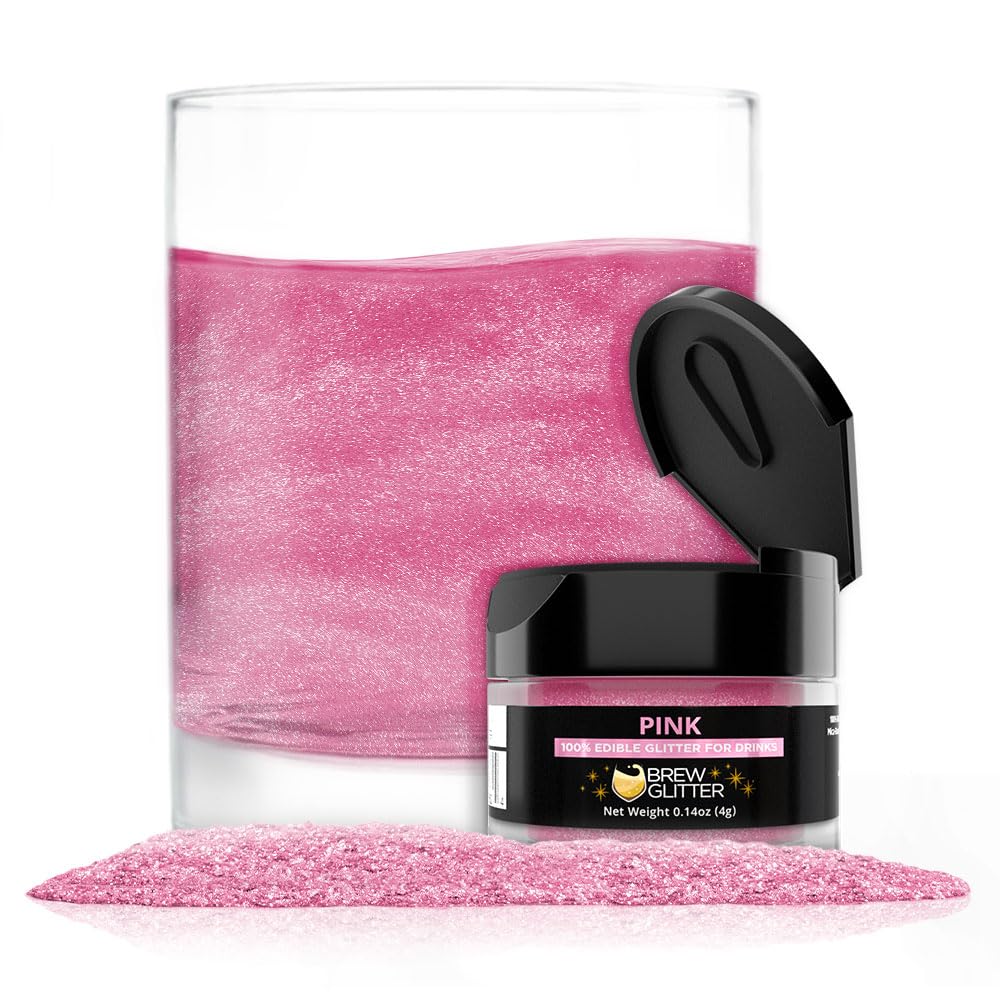 Brew Glitter Pink Edible Drink Glitter 1x 4g Jar for Cocktails, Beer, & Beverages