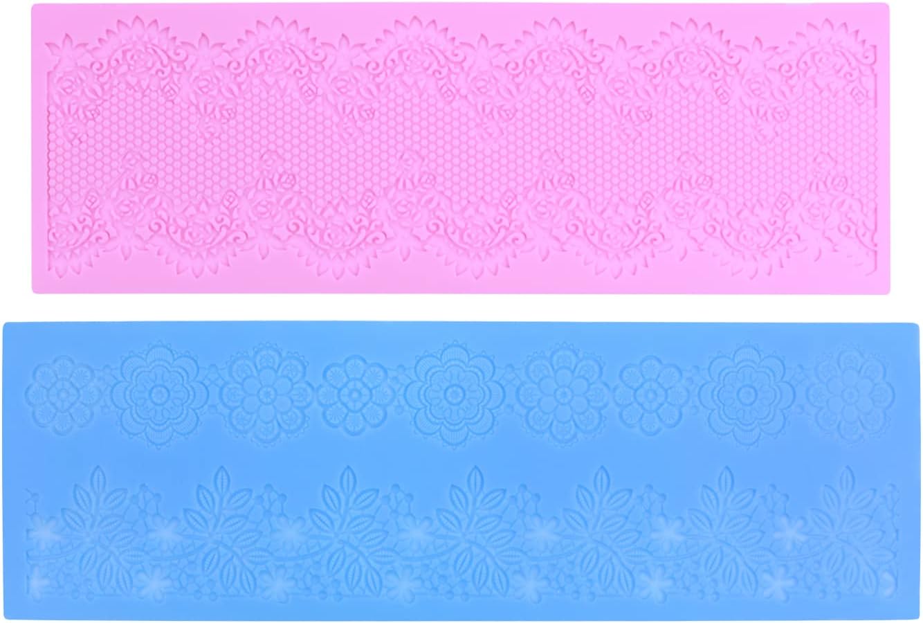 Embossing Lace Fondant Mold, Multi Circle Flowers Lace Mat Wedding, Silicone Molds for Cake Decorating Tool, Cake Lace Molds Set of 2