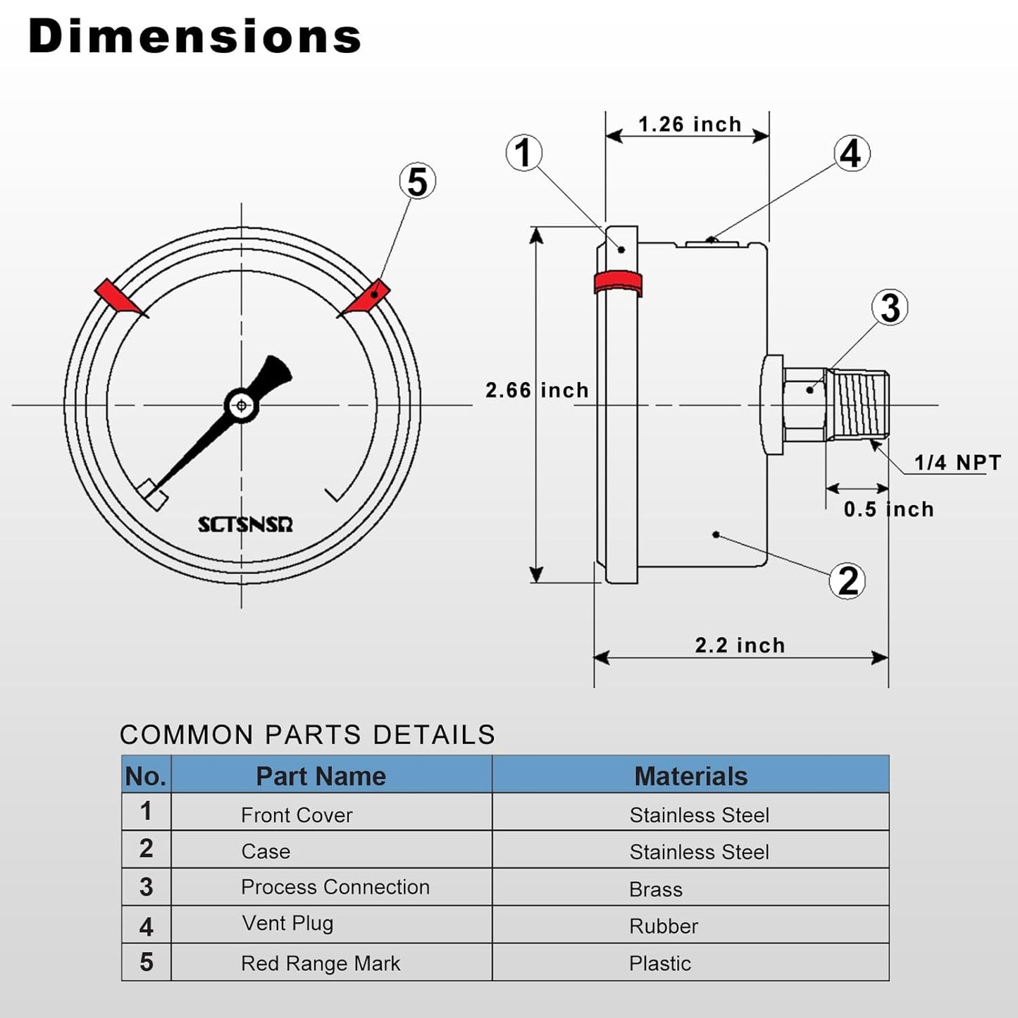 0 to 160 Psi Pressure Gauge, Glycerin Liquid Filled, 2.5 inch Dial, 1/4" NPT Back Mount, Stainless Steel Case, for Air Compressor, Well Pump, Water, RV, Tire, CO2, Pipe, Gas, Pressure Test