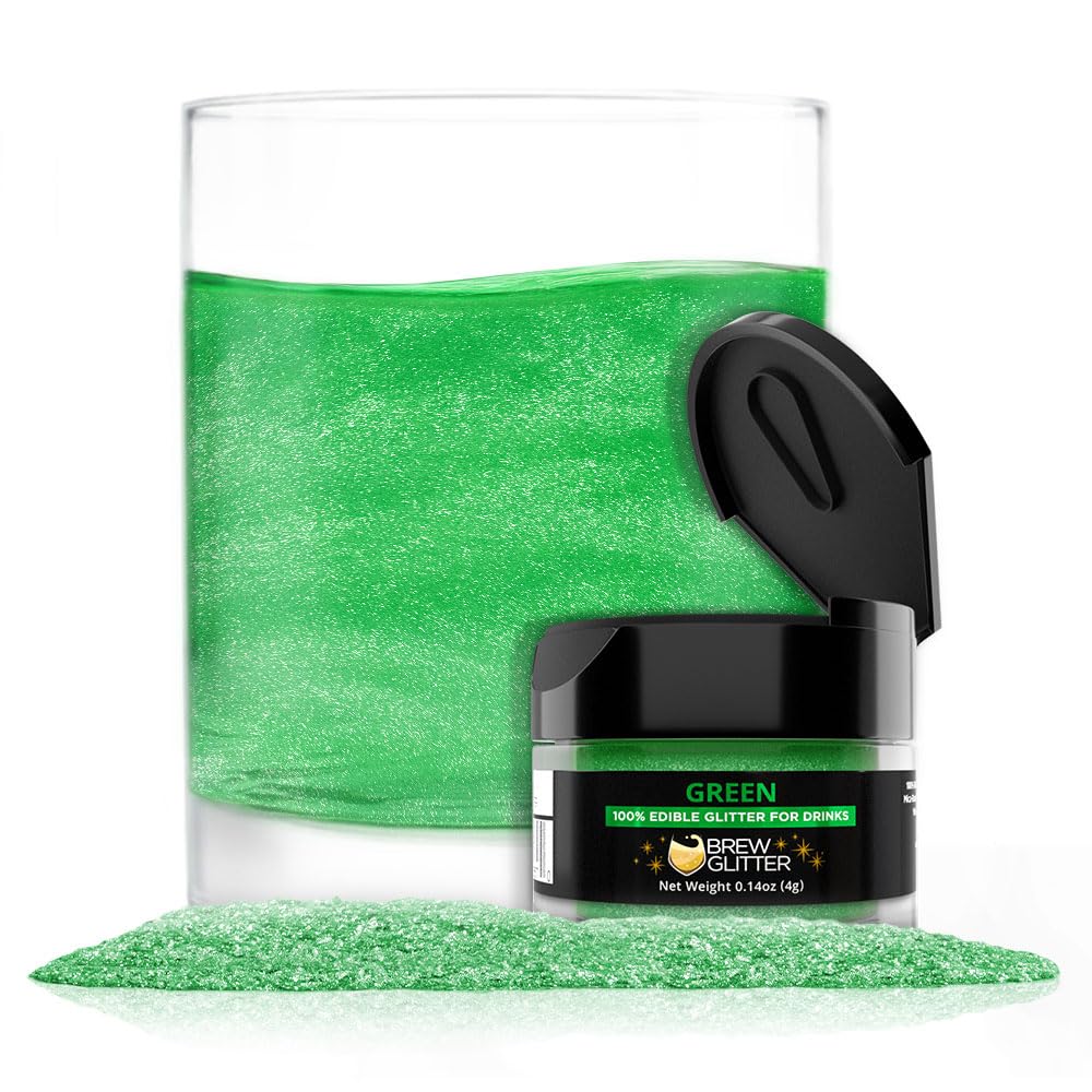 Brew Glitter Green Edible Drink Glitter 1x 4g Jar for Cocktails, Beer, & Beverages