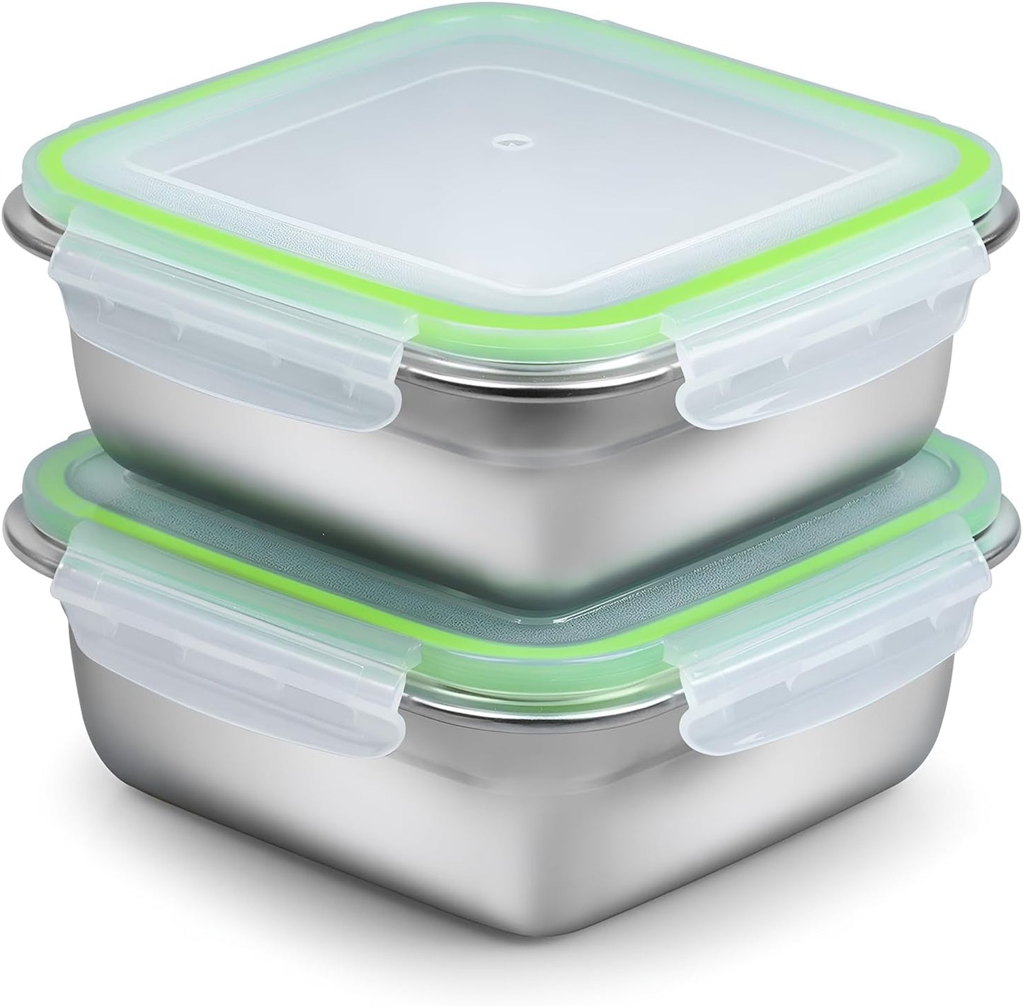 2 Pack Sandwich Containers, 24oz Stainless Steel Sandwich Box with Airtight Lids, Reusable Metal Meal Prep Lunch Boxes, BPA-Free, Dishwasher Safe, Food Storage Containers for Families (Green)
