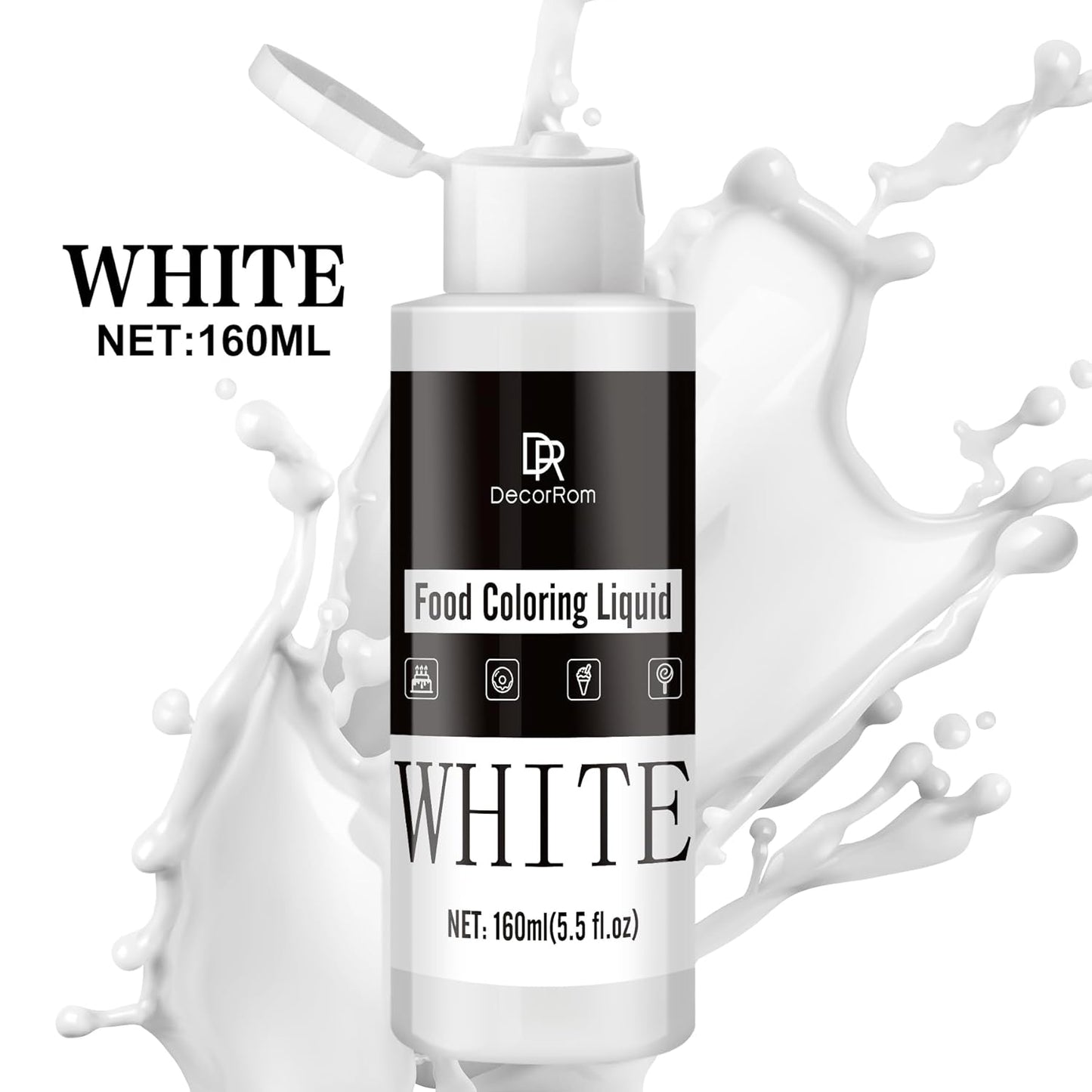 Food Coloring - Vibrant Liquid Icing Food Coloring Set for Baking, Cake Decorating, Easter Egg, Airbrush - Tasteless Food Color Dye for Fondant, Slime, DIY Crafts - 5.5 Fl.oz / 160ml Each (White)