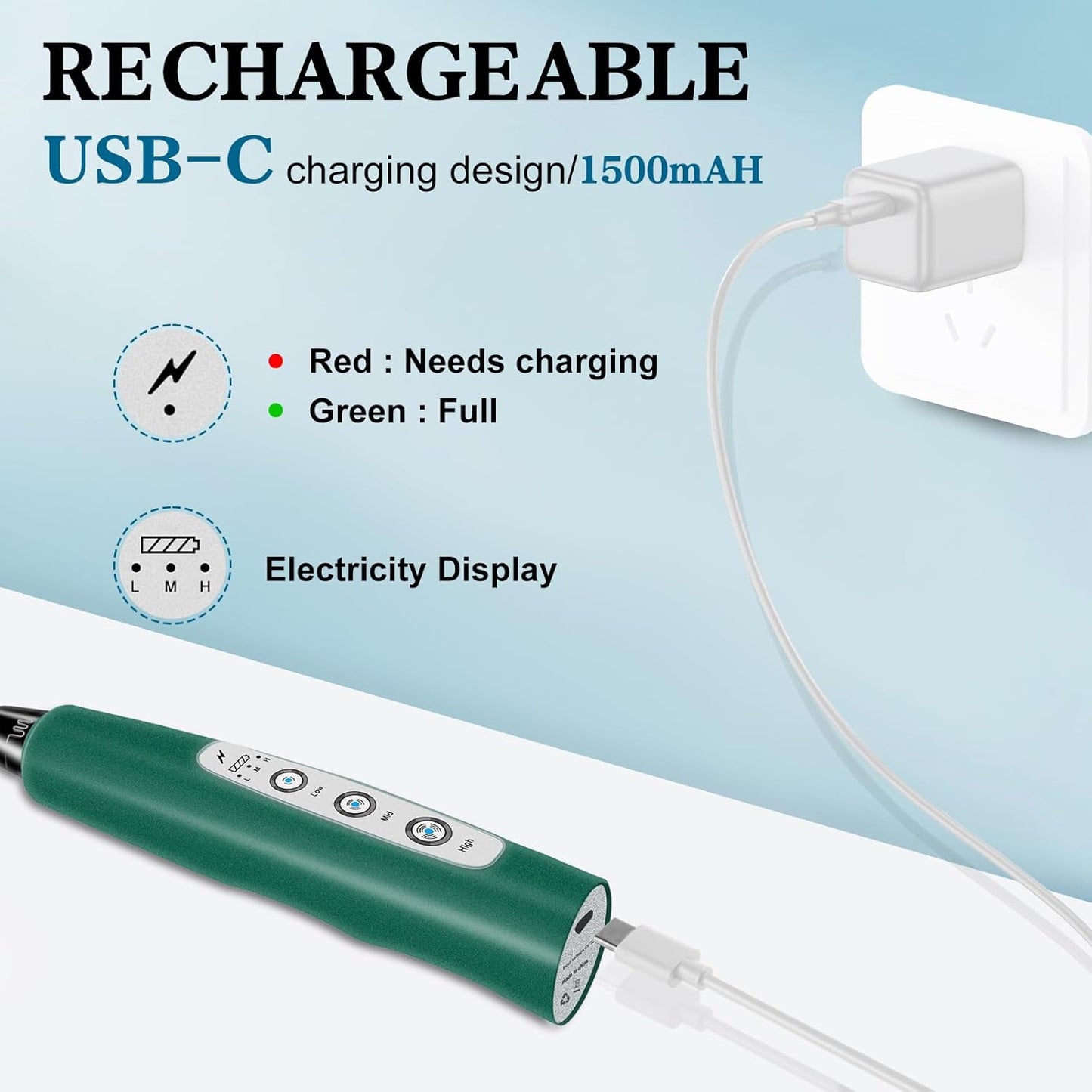 Milk Frother Handheld for Coffee, Electric Whisk 3 Speed Adjustable, Drink Mixer with Stainless 3 Whisks, Rechargeable Hand Frother Wand, for Latte Cappuccino Hot Chocolate Egg Green