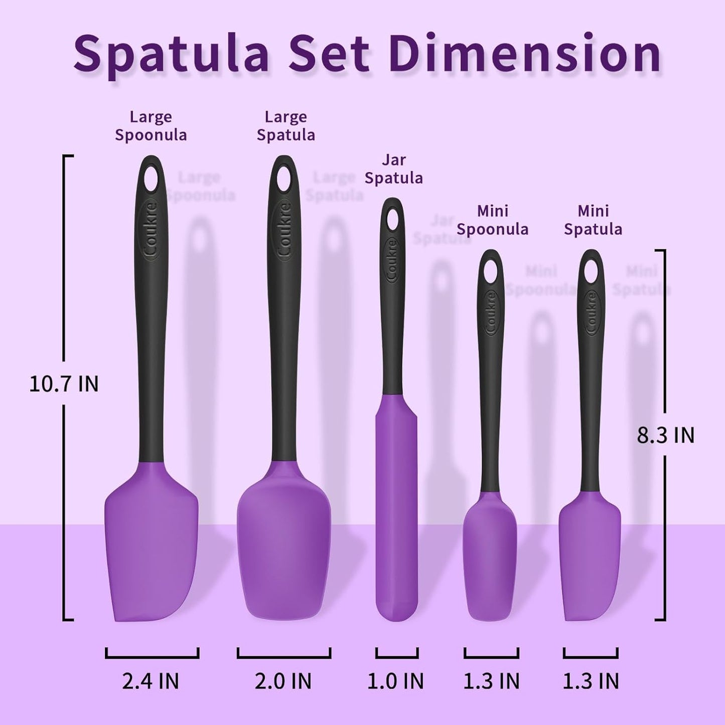 Coukre Silicone Spatula Set of 5,High Temperature Resistant, Food Grade Silicone, Dishwasher Safe, for Baking, Cooking (Purple)