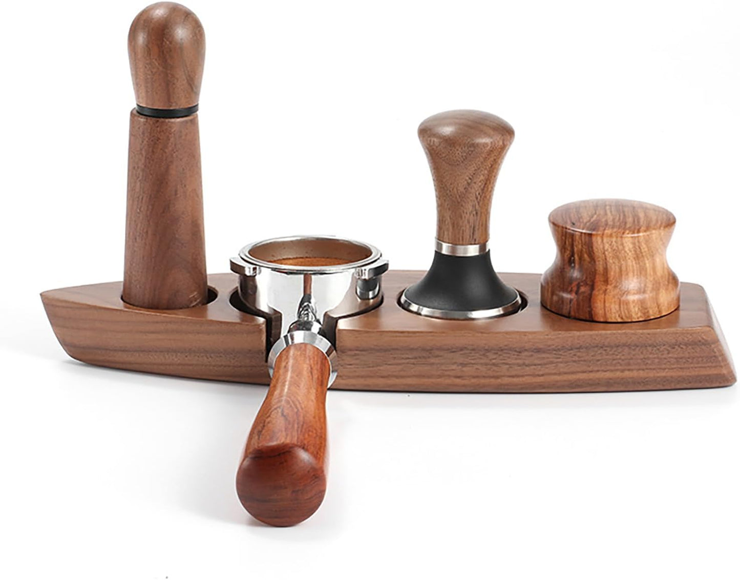 Coffee Tamper Station, Small Ship Shape Portafilter Tamping Stand Espresso Coffee Organizer Box Fit for Storage 54, 64MM Espresso Tamper Mat Portafilter Holder (Accessories not included)