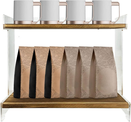 Coffee Bar Organizer,2 Tier Coffee Station, Home Storage Cups for Kitchen Countertop, Holds Cups, Coffee Beans, Placing Mugs