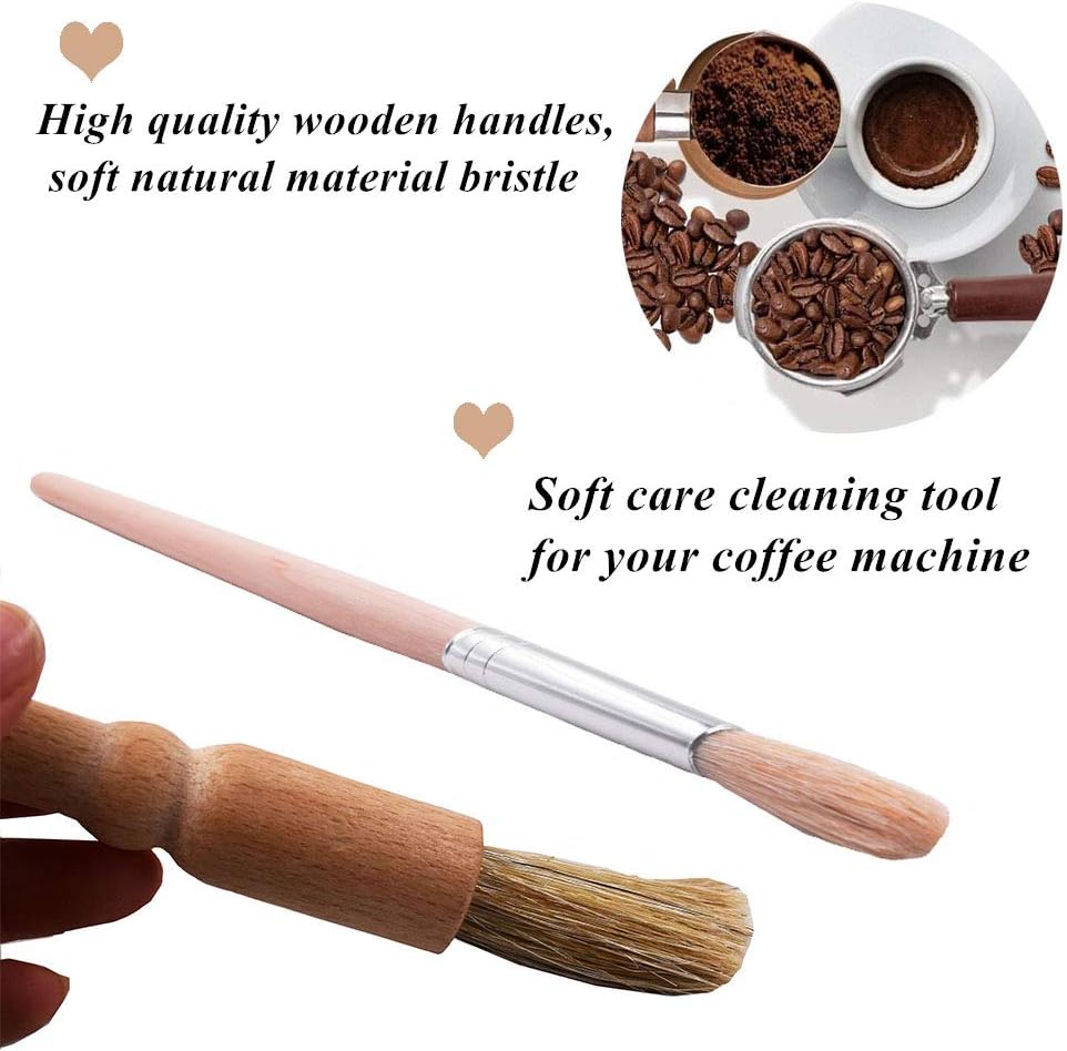 DXary 8 Pieces Coffee Brush Set Professional Espresso Brush Kit Include Wooden Coffee Grinder Machine Cleaning Brush and Nylon Espresso Brush for Coffee Machine Group Head (8)