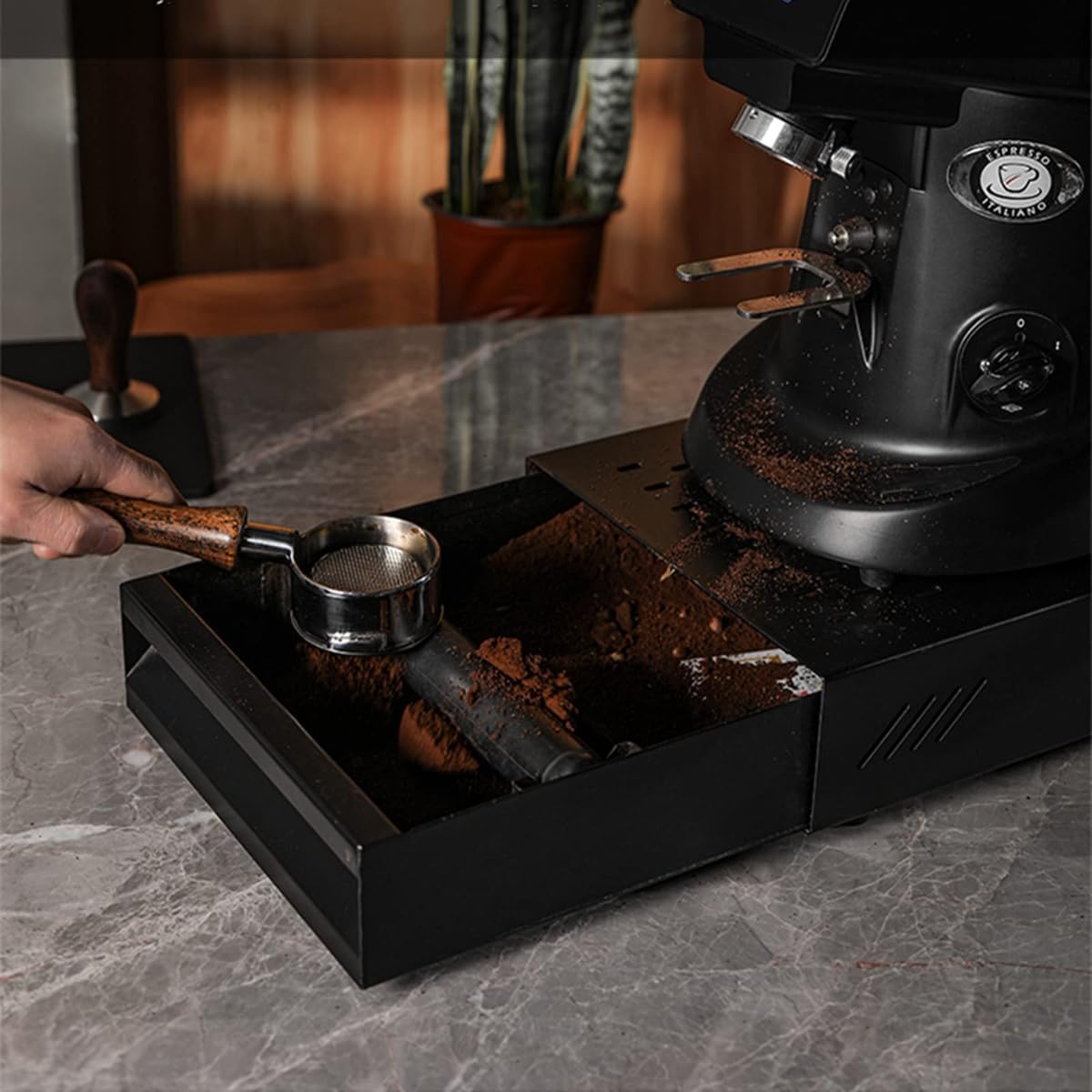 Coffee Knock Box Drawer, Stainless Steel Thickened Coffee Machine Grinder Discarded Coffee Grounds Coffee Powder for Coffee Shop Restaurant Home Bar, 7.1 x 11 x 2 in (Black)