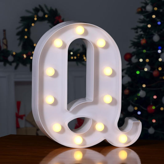 Foaky LED Letter Lights Sign Marquee Light Up Letters Sign for Night Light Wedding/Birthday Party Battery Powered Christmas Lamp Home Bar Decoration(Q)