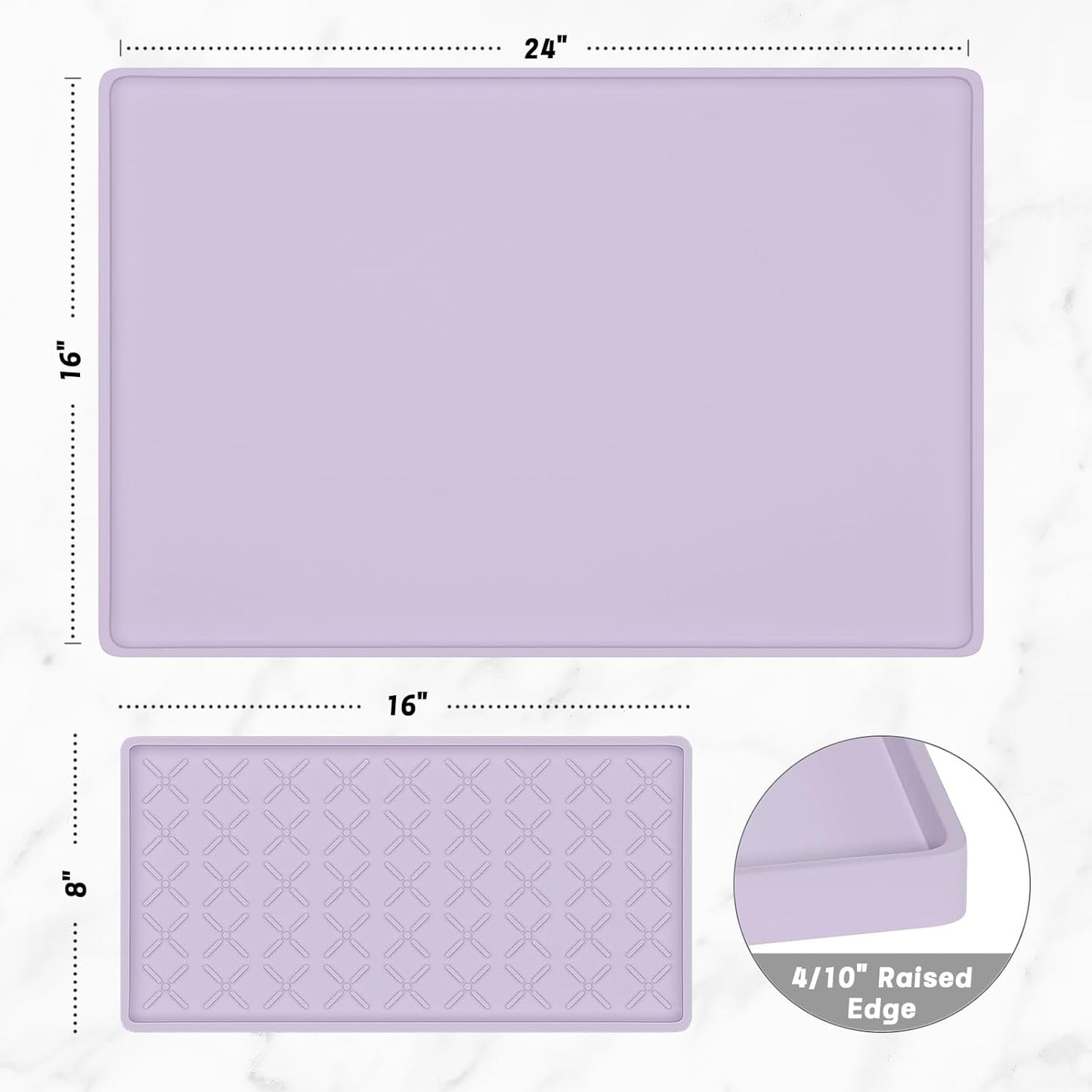 Rnivvi Silicone Coffee Mat, 16" x 24" Waterproof Raised Edge Coffee Bar Mats for Espresso Machine Station Accessories, Heat Resistant Detachable Dish Drying Pad for Kitchen Counter, Dish Rack, Purple