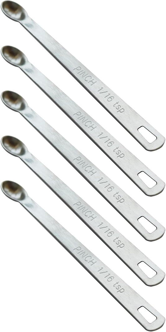 5PCS 1/16 Teaspoon(1/16tsp, 0.31ml, Pinch) Single Tiny Measuring Spoon, Small Individual Stainless Steel Measure Spoons Only