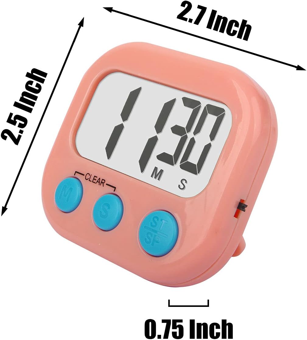 12 Pack Digital Kitchen Timers for Cooking Magnetic Timer for Cooking Loud Alarm Pink