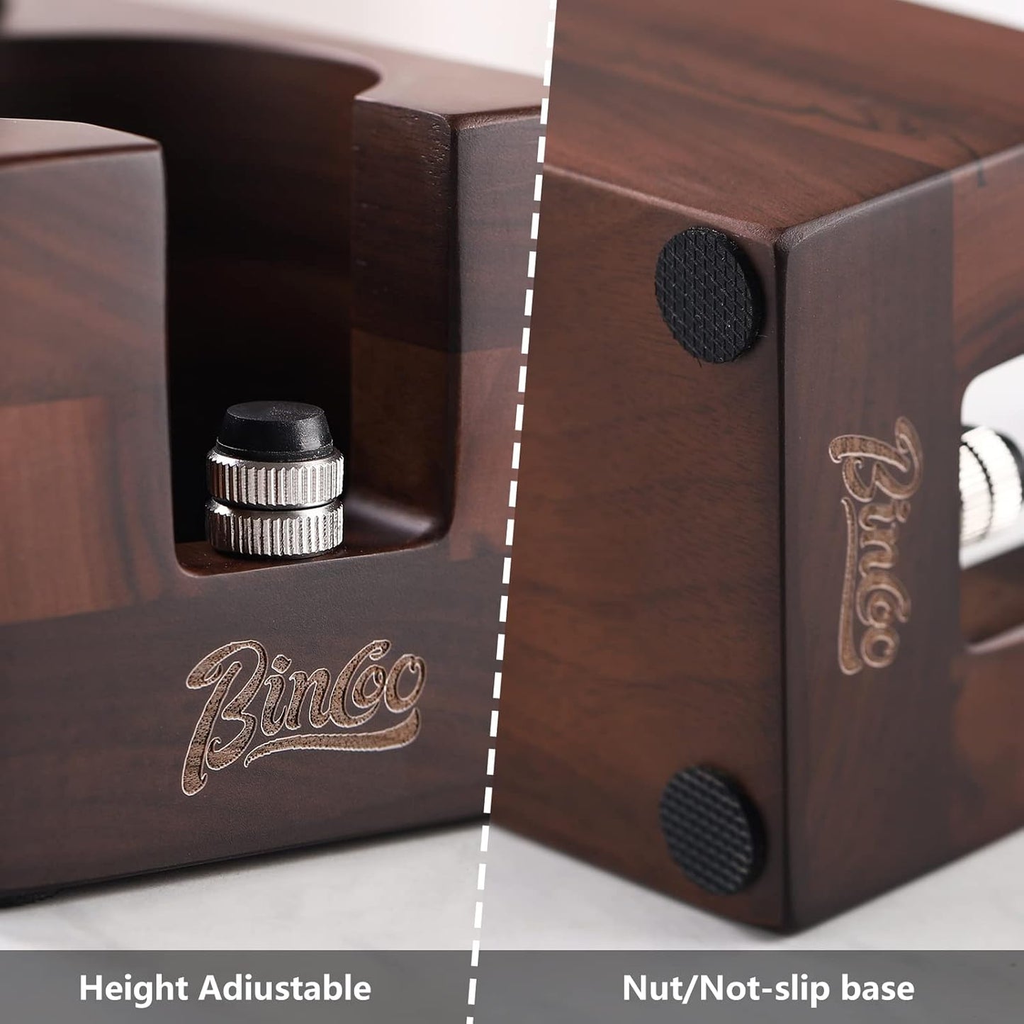 Bincoo Anti-Slip Tamper Holder Station-Wooden Tamper Holder Station for 51-53mm Portafilters,Tamper and Distributor (Walnut)