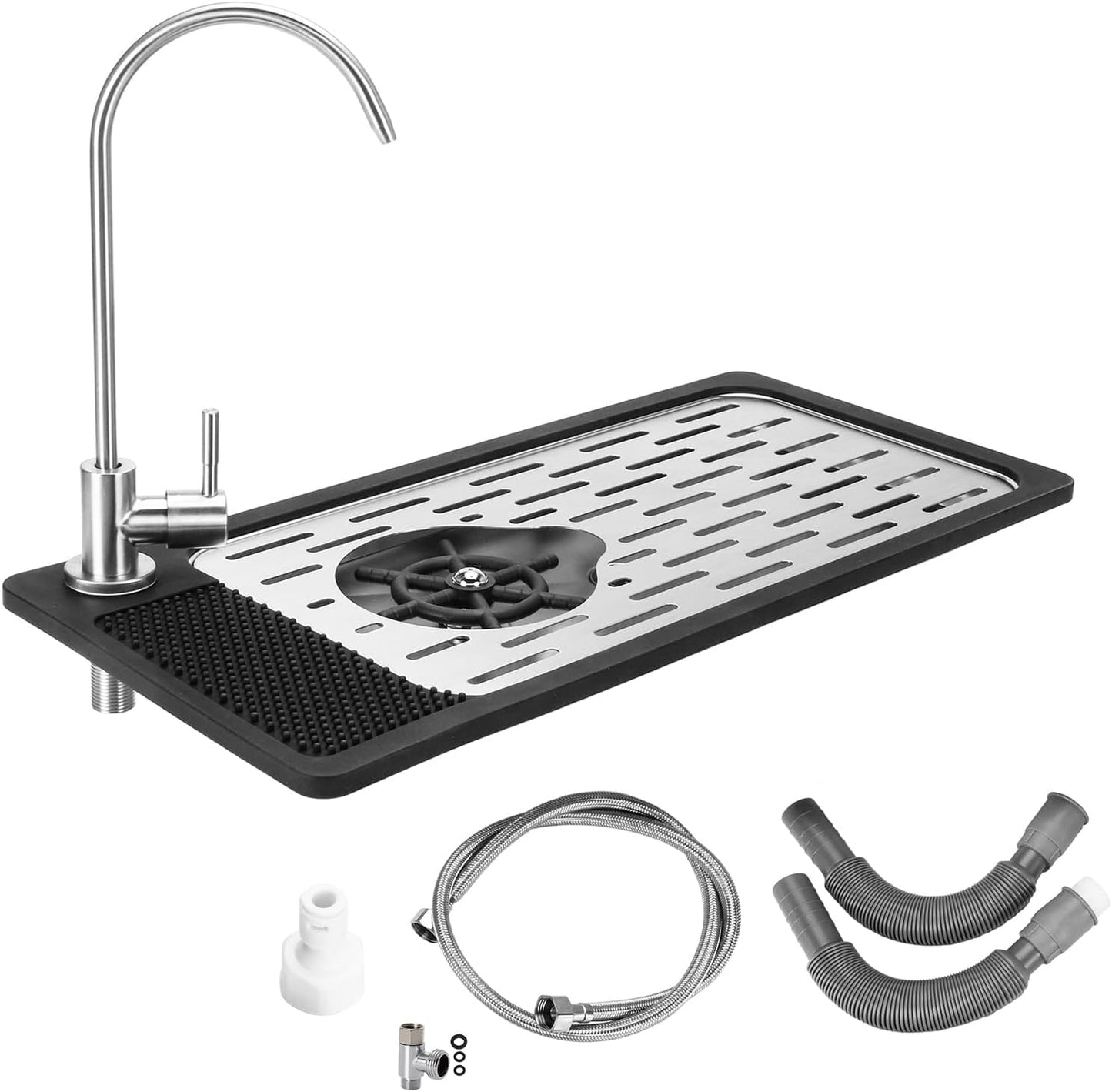 DIBTSA Pitcher Rinser, Stainless Steel Countertop Glass Rinser Cup Washer Sink with Side Spray,Drip Tray for Home Cafe Restaurant