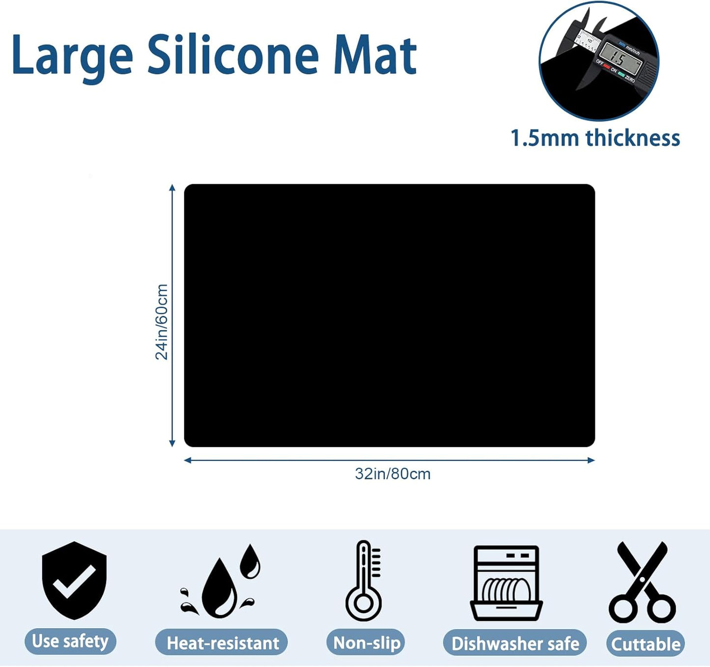 24"x32"(60cmx80cm) Silicone Mat for Kitchen Counter, Heat Resistant Non-Slip Countertop Protector, Waterproof Silicone Craft Mat for Kitchen Island, Semitransparent