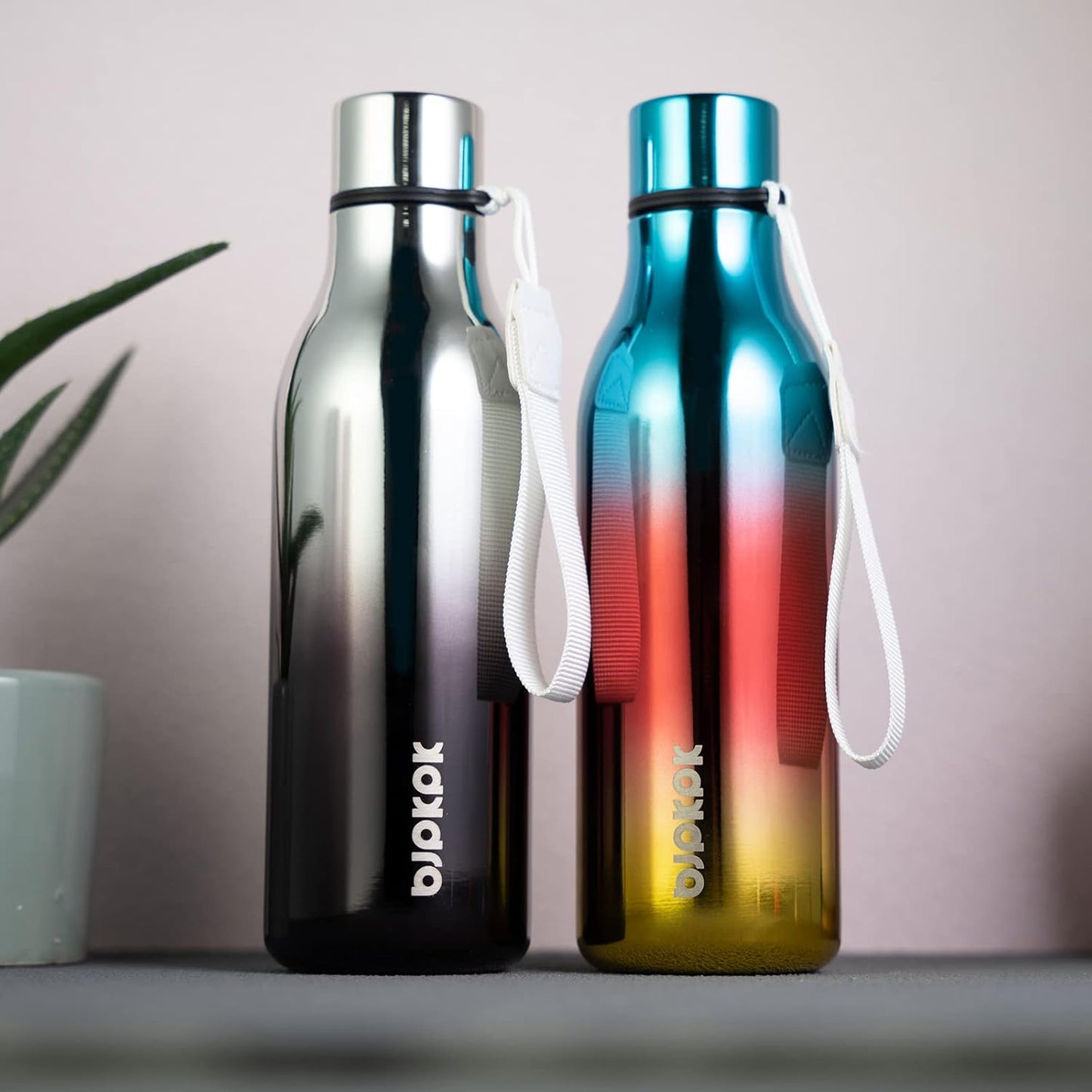 BJPKPK Insulated Water Bottles, 18 oz Stainless Steel Metal Water Bottle with Strap, BPA Free Leak Proof Thermos,Mugs,Flasks, Reusable Water Bottle for Sports & Travel, Caribbean Sunrise