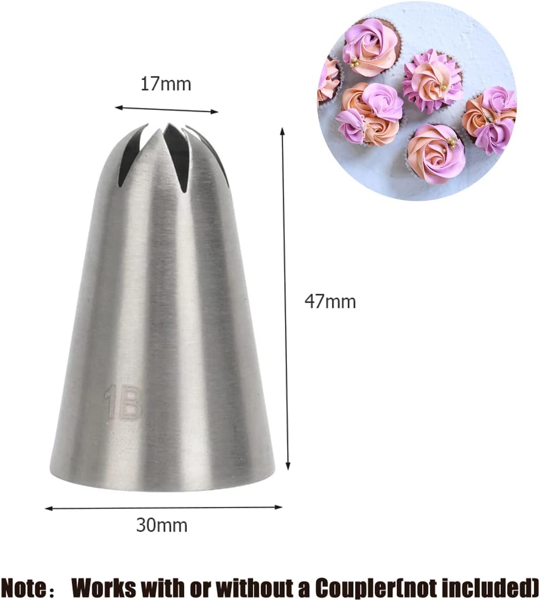 1B Piping Tip,Extra Large Drop Flower Tip 1B,1B Frosting Tip for Cake Decorating,3 Pcs