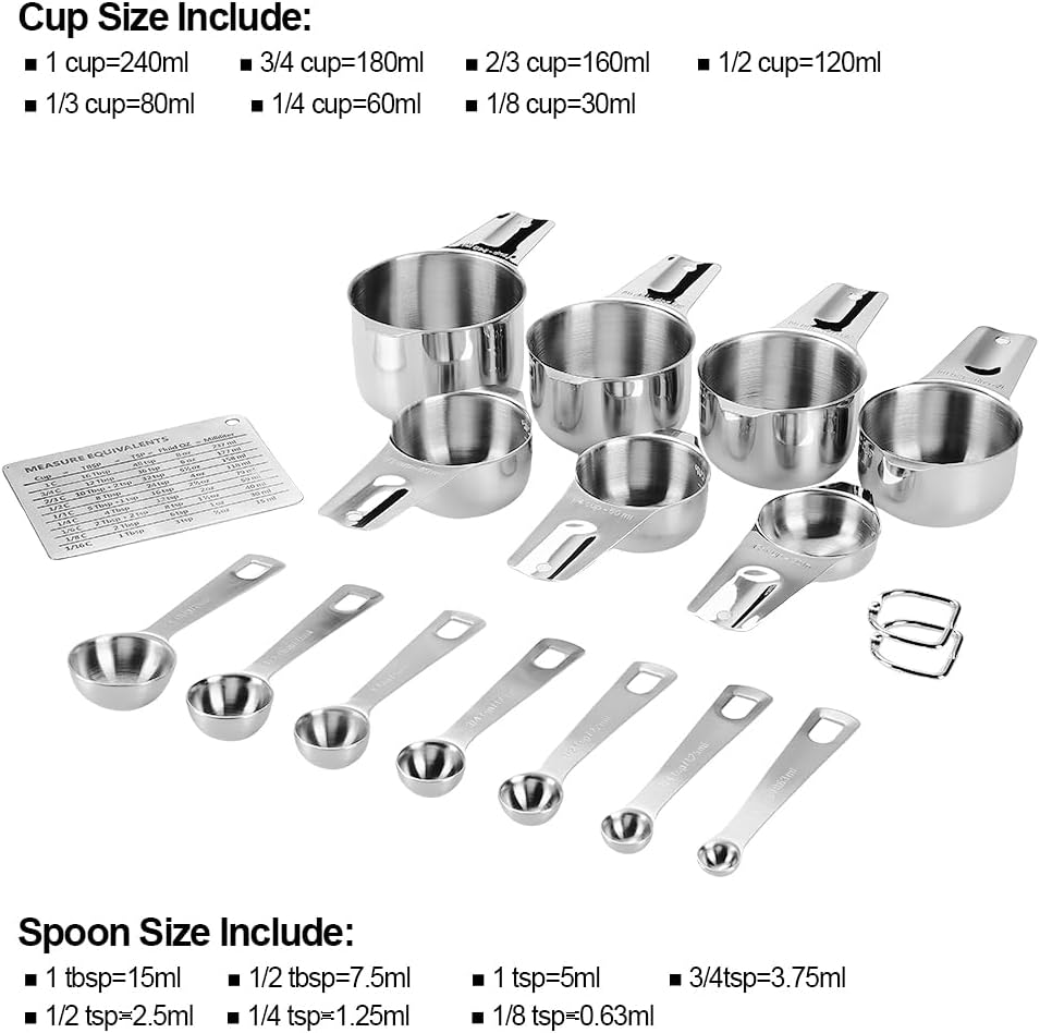 Measuring Cups and Spoons Set Heavy Duty 304 Metal Stainless Steel Measuring Cup Spoon Kitchen Gadgets for Cooking Baking (Set of 17)