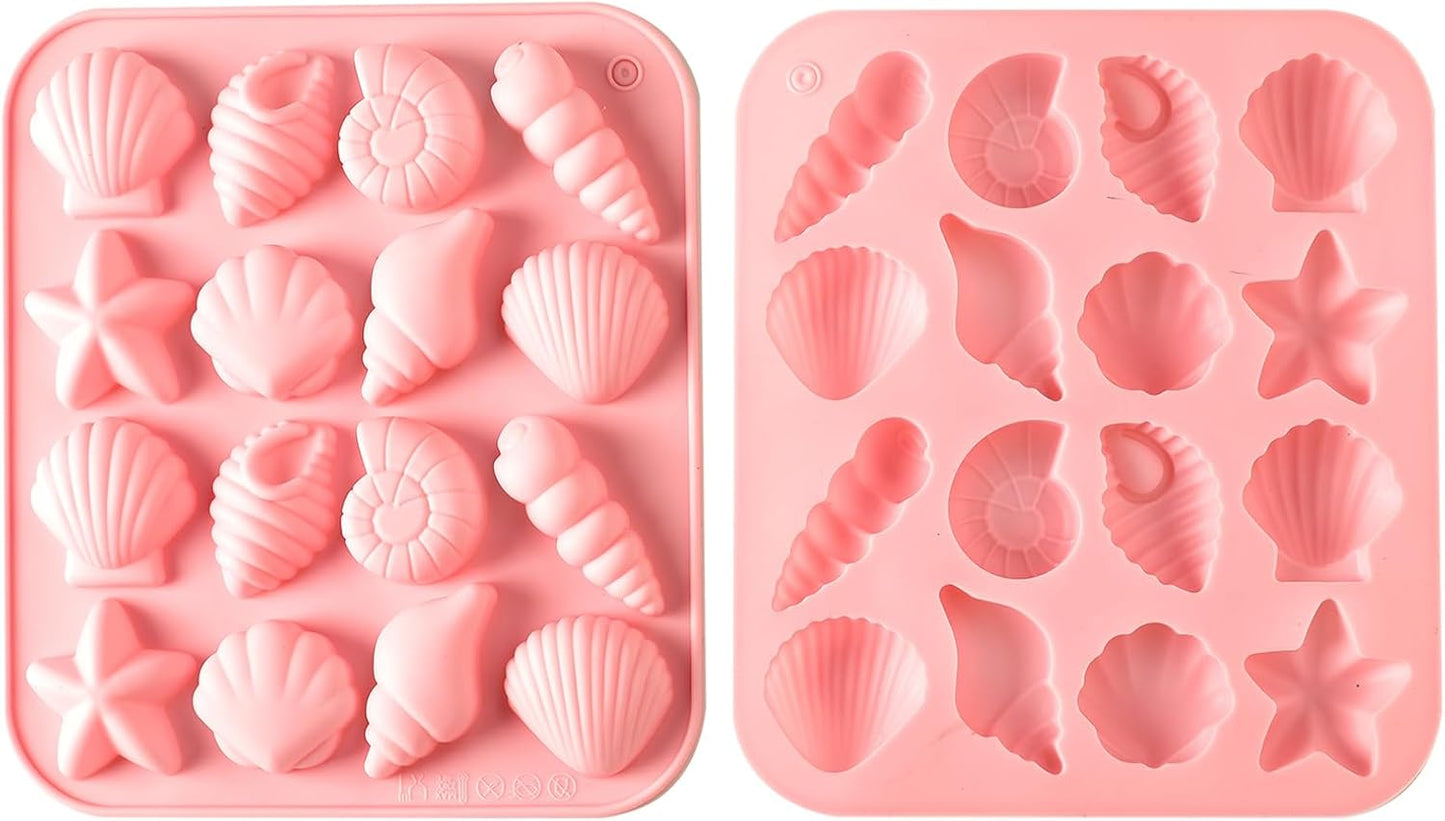 2-Pack rice flour Seashell Silicone Molds for Chocolate Candy Baking Decorations rice flour