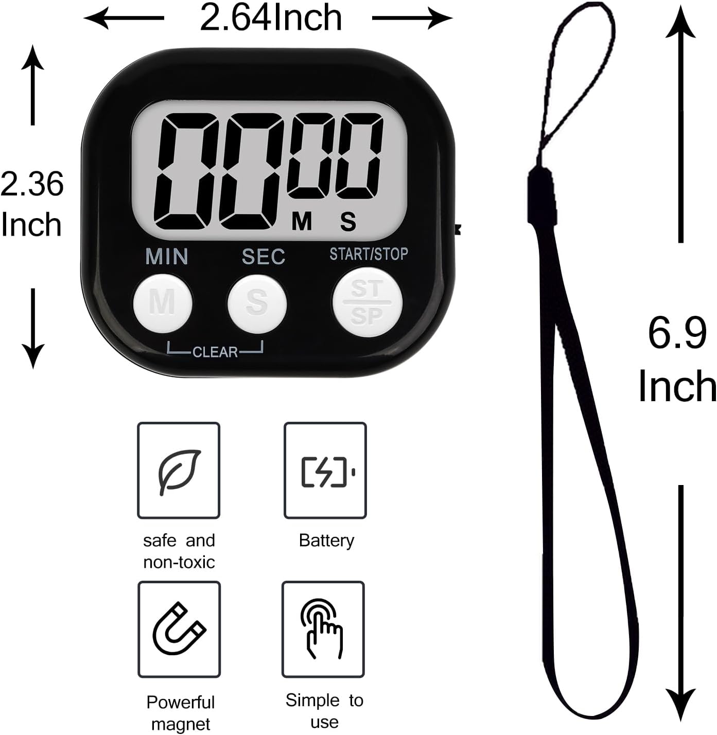 ZILLEEN Classroom Timer for Kids Teachers Digital Timers, Black White 6 Pack