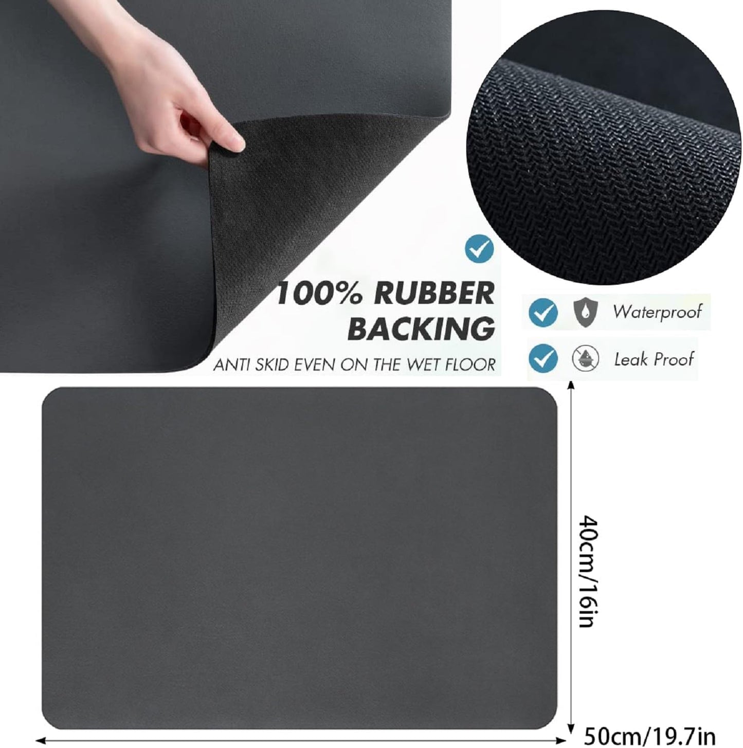 Coffee Mat 15.7*19.7 Inch, 50*40cm Dish Drying Mat for Kitchen Counter Bar, Stain Hiding Rubber Backed Absorbent Bar Mat Pad, Dark Grey (5)