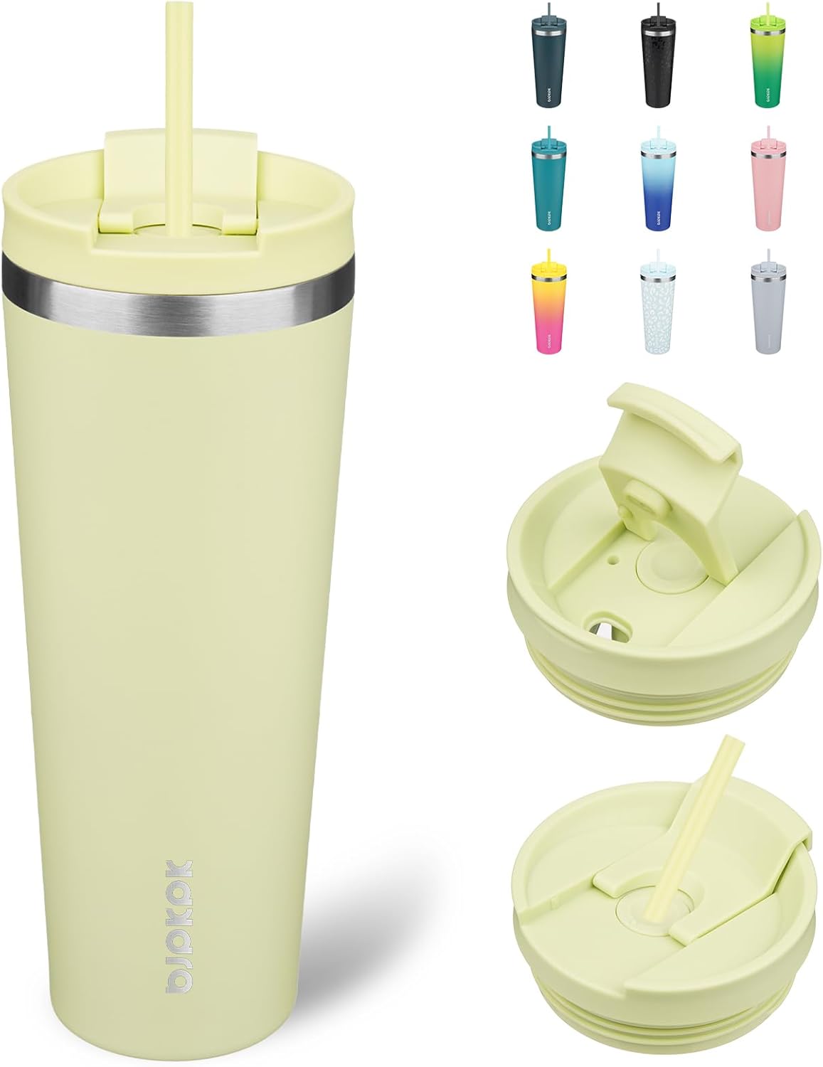BJPKPK 26oz Insulated Tumbler With lid And Straw Stainless Steel Tumblers Travel Coffee Mug Reusable Thermal Cup,Macaron Green