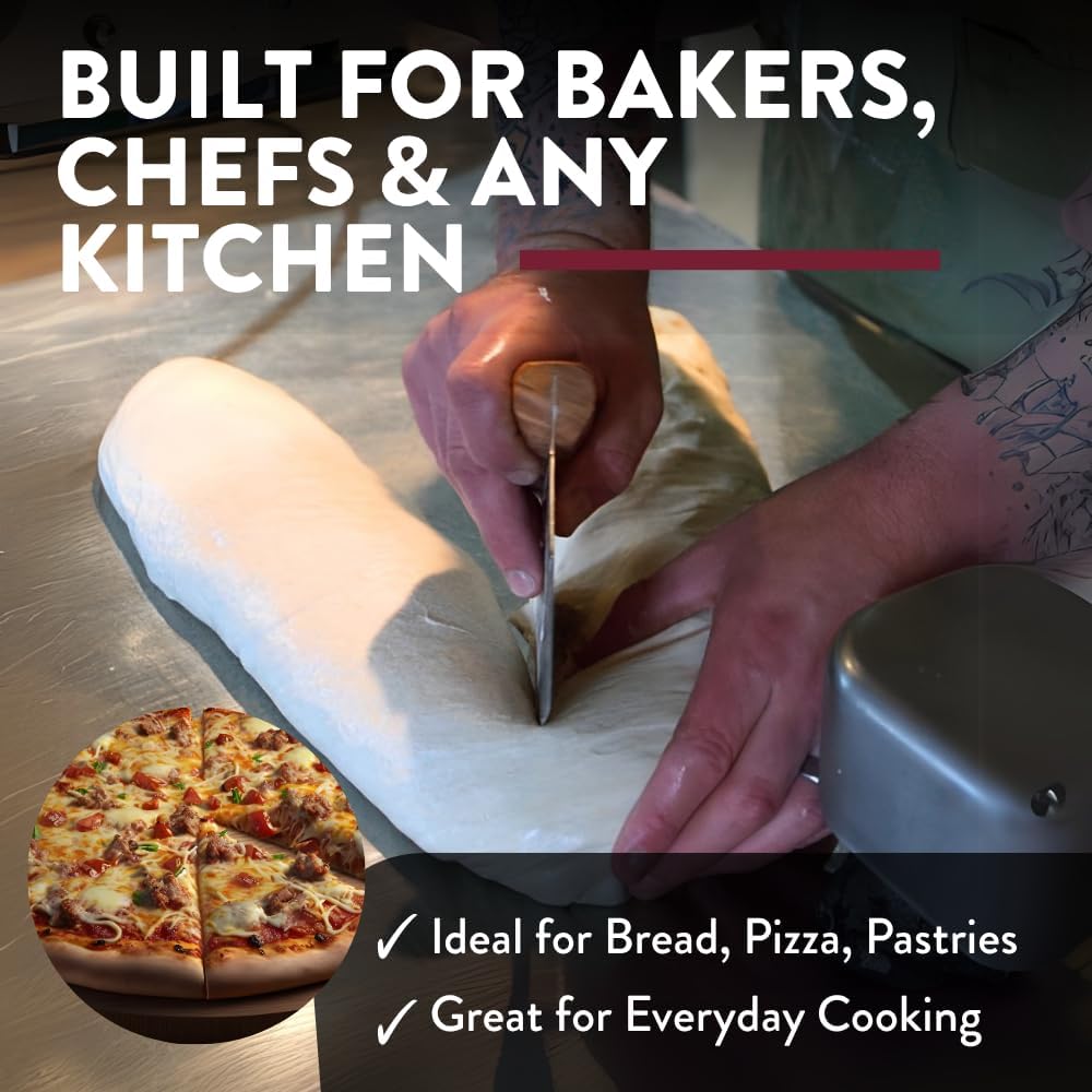 STEELPORT Bench Scraper | USA Made Premium Stainless Steel Dough Cutter & Shaper | Ideal as Bread, Pizza, Pastry Cutter | 18 Gauge Steel Blade, Tapered Oregon Maple Burl Handle | Home & Commercial Use