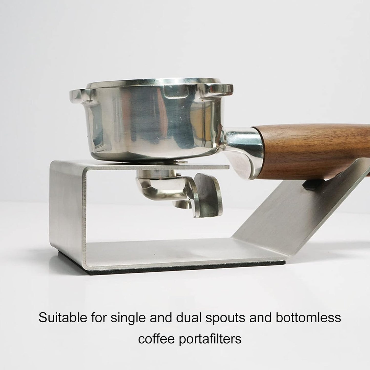 Coffee Portafilter Holder Sturdy Coffee Tamper Holder Stand, Bottomless Single Double Spout Coffee Tamper Holder Support Rack Silver for 51mm 53mm 54mm 58mm Espresso Portafilter