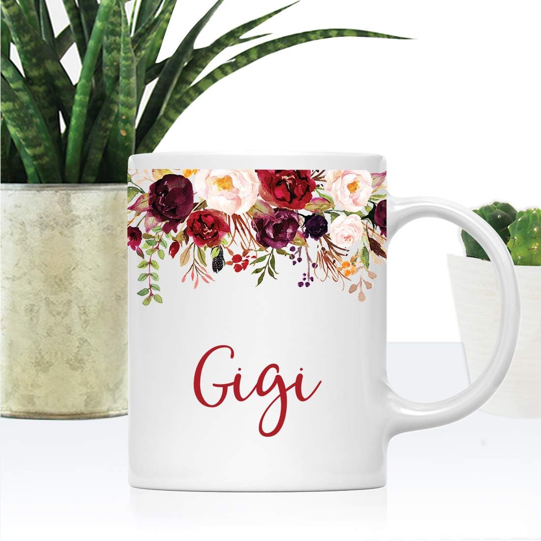 Andaz Press 11oz. Mother's Day Ceramic Coffee Tea Mug Gift, Fall Autumn Marsala Burgundy Flowers Roses Florals, Gigi, 1-Pack, Includes Gift Box, Birthday Christmas Gift Ideas