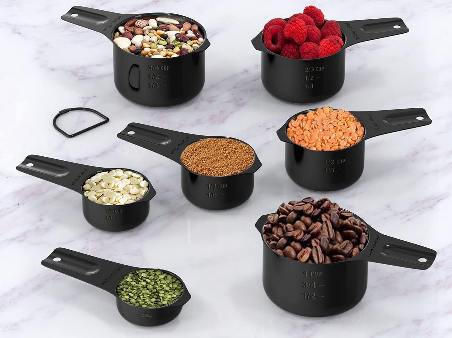 21 Pcs Stainless Steel Measuring Cups and Spoons Set, Wildone Stackable Metal Measuring Cups and Spoons for Cooking & Baking, Includes 7 Cups, 9 Spoons and 5 Mini Spoons（Black）