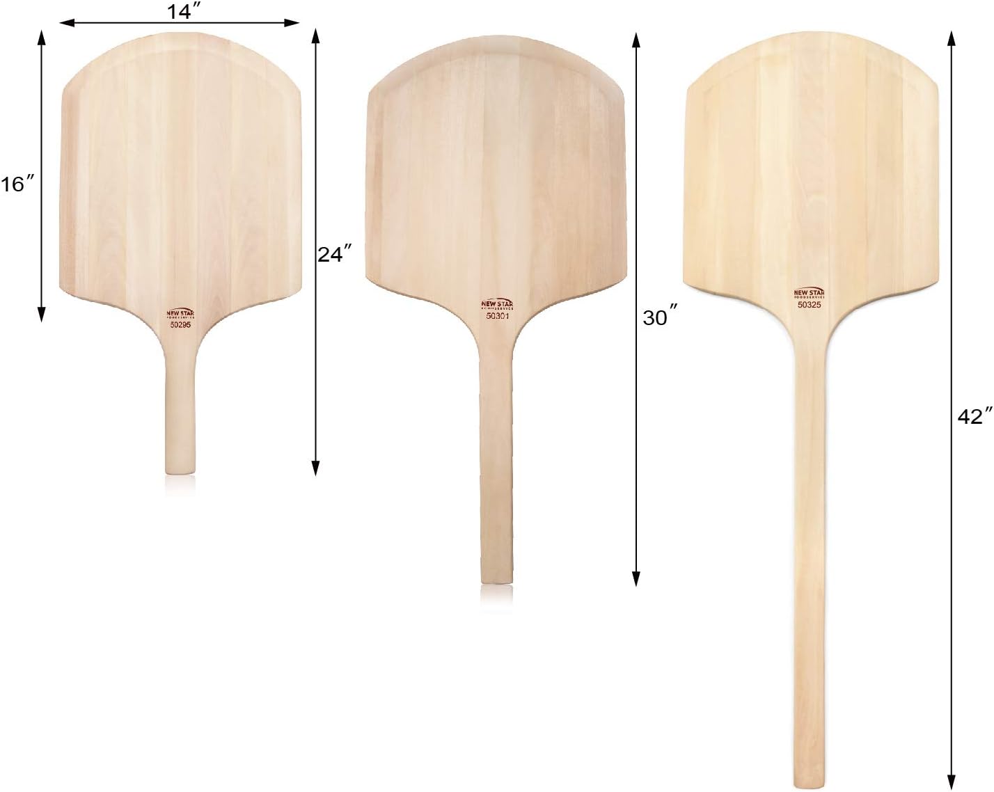 New Star Foodservice 50325 Restaurant-Grade Wooden Pizza Peel, 16" L x 14" W Plate, with 26" L Wooden Handle, 42" Overall Length