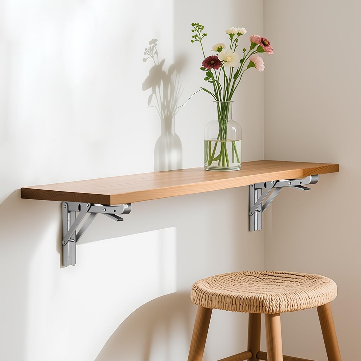 Folding Shelf Brackets Heavy Duty Stainless Steel – Wall Mounted Collapsible Table Bracket for DIY Workbench, RV Countertop, Kitchen Folding Desk 2 Pack