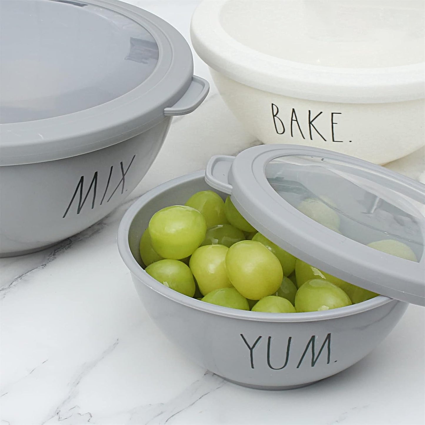 Rae Dunn Mixing Bowls with Lids - 10 Piece Plastic Nesting Bowls Set includes 5 Prep Bowls and 5 Lids (Grey)