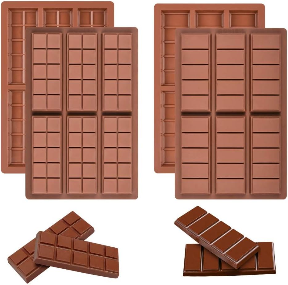 4-PACK Chocolate Bar Molds - Silicone Break Apart Protein and Engery Bar Candy Chocolate Molds