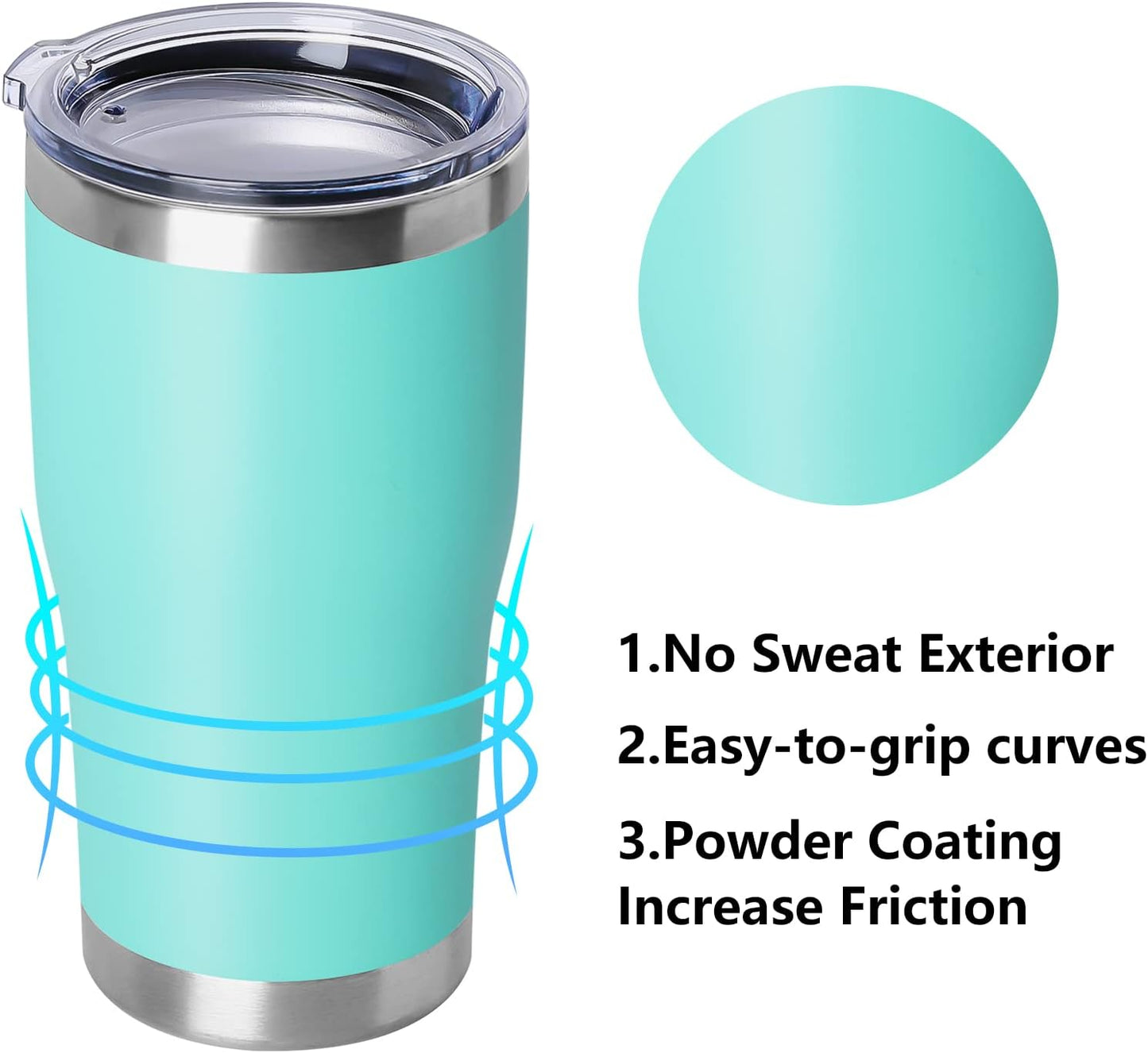 DOMICARE 20oz Tumbler with Lid Stainless Steel Tumblers Bulk, Double Wall Vacuum Insulated Coffee Travel Mug Powder Coated Tumbler, 12 Pack Light Blue