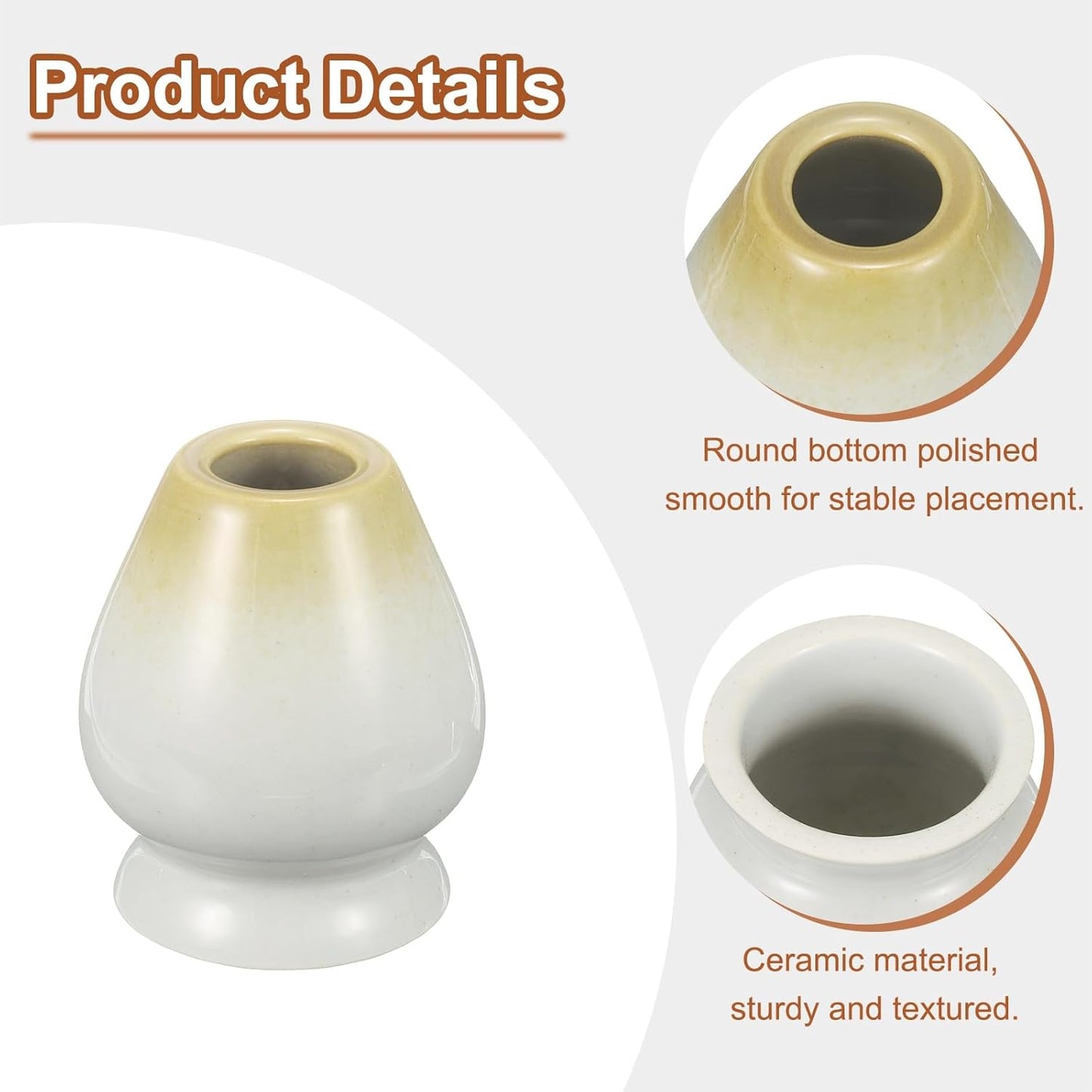 HARFINGTON Ceramic Chasen Stand 70mm Matcha Whisk Holder Teas Set Whisks Stand Traditional Matcha Tea Chasen Holder Tea Set Accessories for Tea Tasting, White/Brown