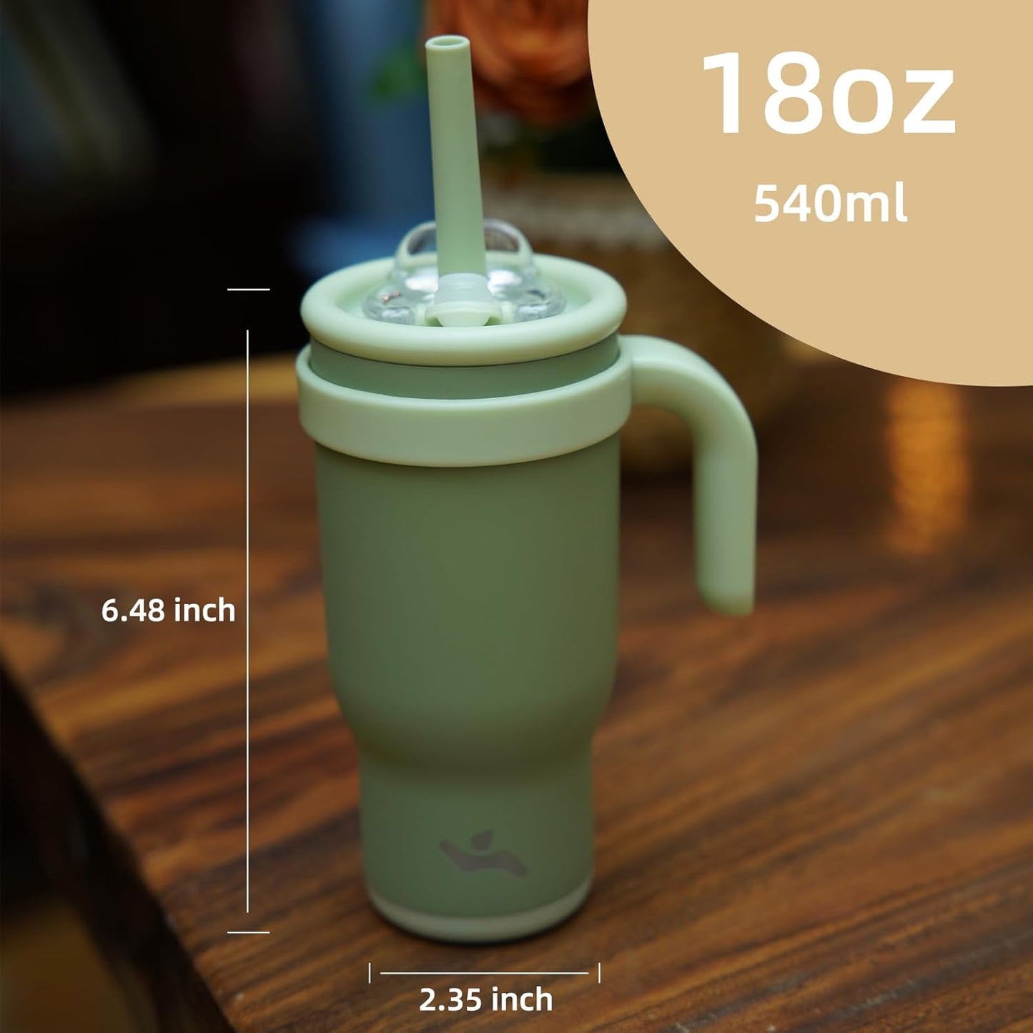 18 oz Tumbler with Side Handle, Insulated Water Bottle with Straw and 2 in 1 Lid, Stainless Steel Cup Travel Coffee Mug for Sports Office Gym,Green