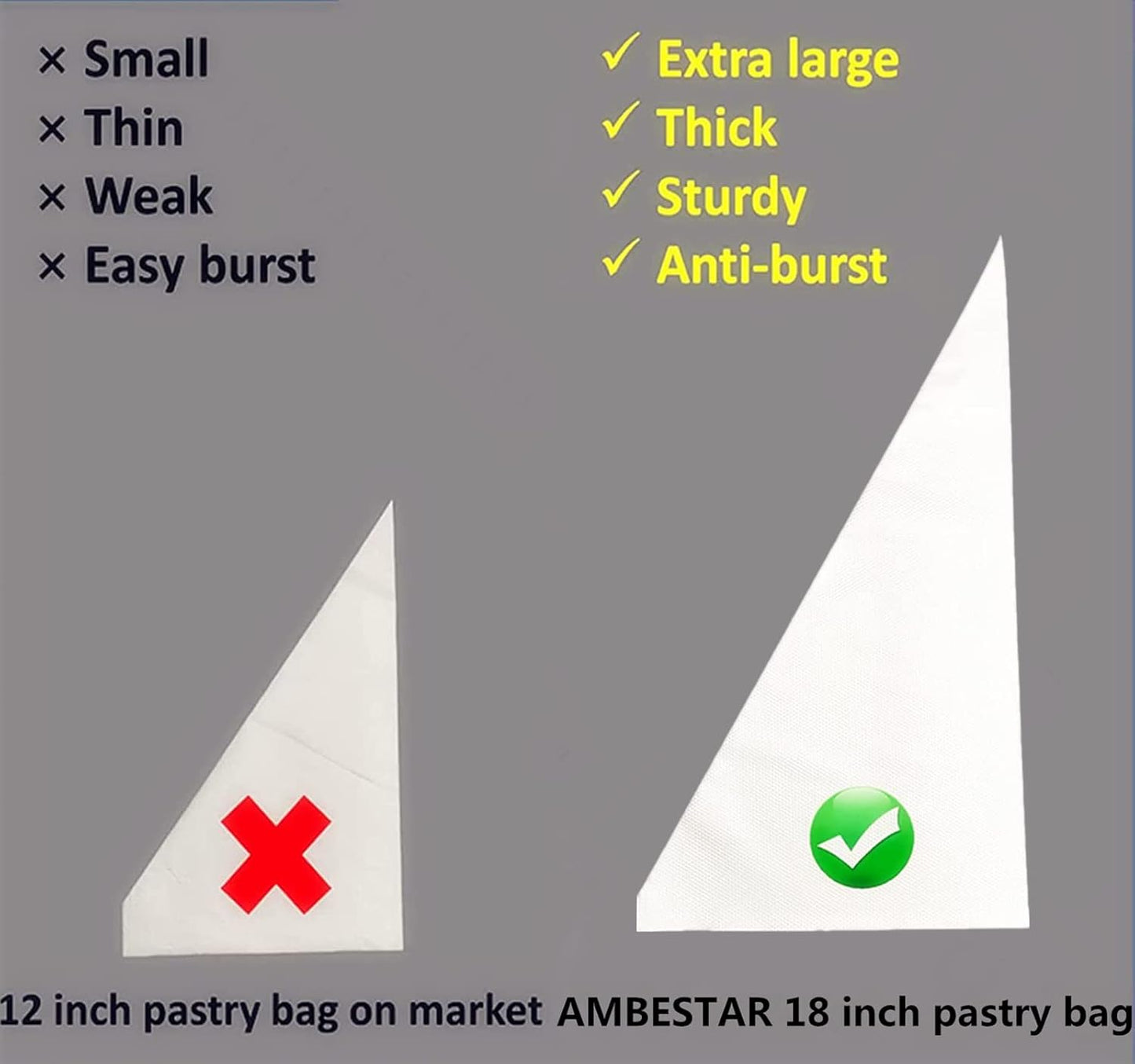 18 Inch Tipless Piping Bags for Royal Icing, Extra Thick Anti Burst Decorating Bags Butter Cream Cookies Decoration, Perfect for Professional Baking Lover